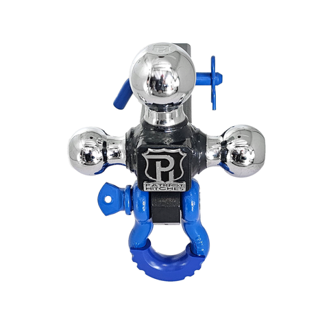 Patriot Hitches 4-Way 3-Ball Mount for 2" Hitches - The Captain - 30K - Blue Accent (Black Gloss Chrome)