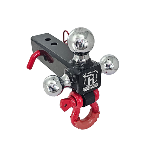 The Captain 4 in 1 - Patriot Hitches 4-Way 3-Ball Mount for 2-1/2" Hitches - The Captain - 30K - Red Accent (Black Gloss - Chrome)