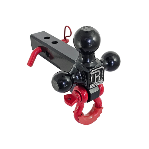 The Captain 4 in 1 - Patriot Hitches 4-Way 3-Ball Mount for 2" Hitches - The Captain - 30K - Red Accent (Black Gloss)