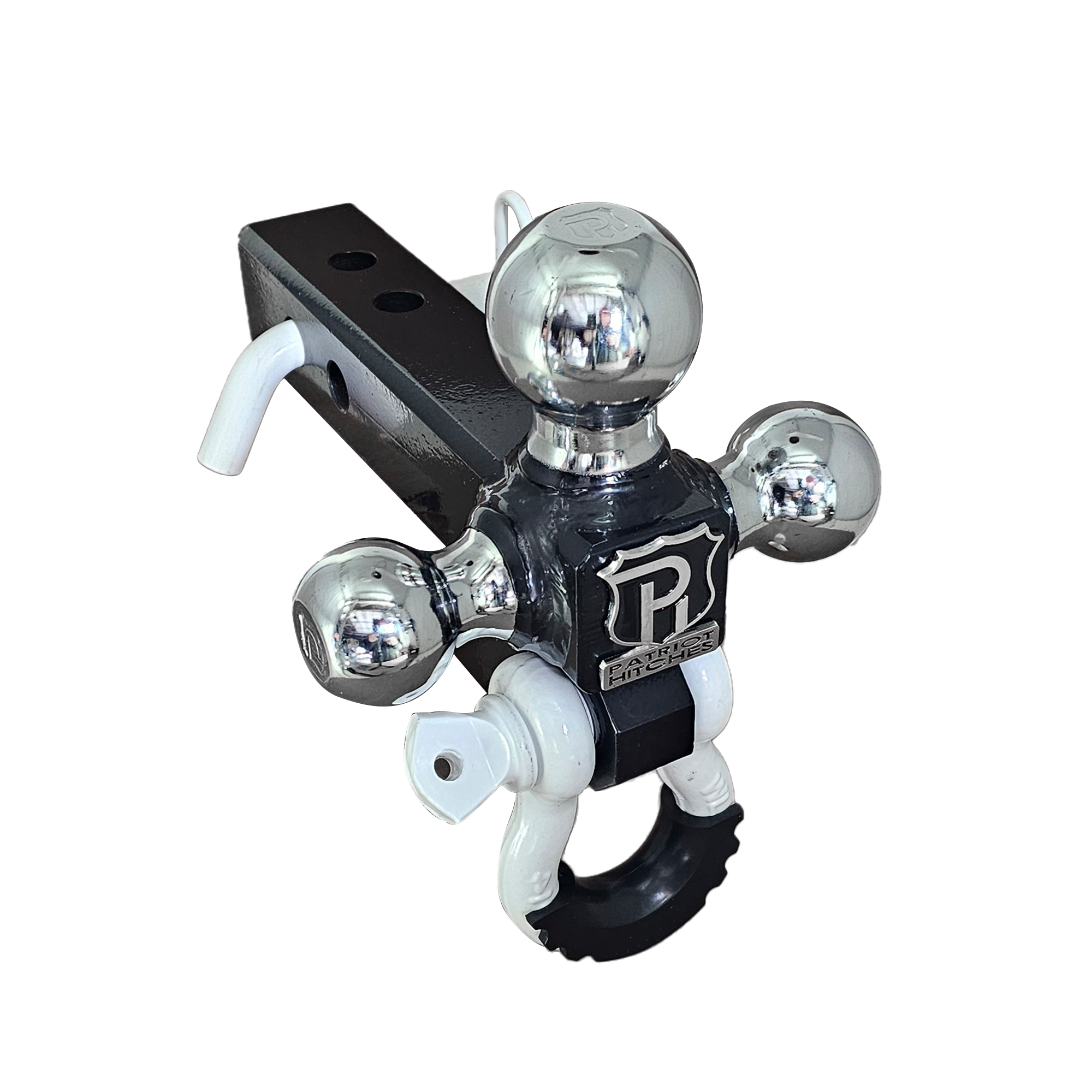 The Captain 4 in 1 - 4-Way 3-Ball Mount for 2" Hitches - 30K - White Accent (Black Gloss Chrome)