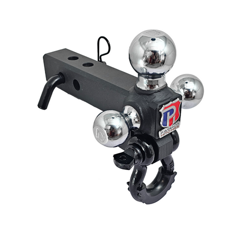 Patriot Hitches 4-Way 3-Ball Mount for 2" Hitches - The Captain - 30K - Black Gloss Accent (Texture Chrome)