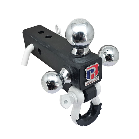 Patriot Hitches 4-Way 3-Ball Mount for 2-1/2" Hitches - The Captain - 30K - White Accent (Texture Chrome)