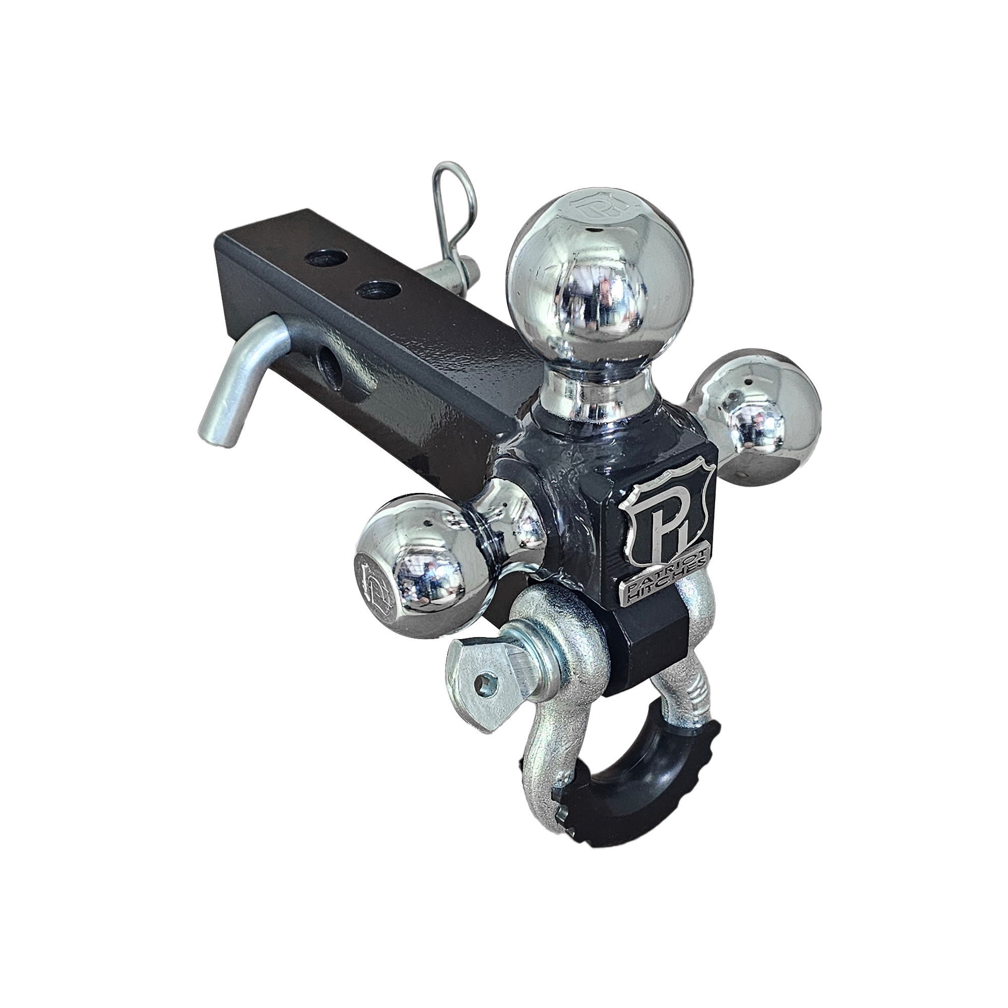 The Captain 4 in 1 - 4-Way 3-Ball Mount for 2" Hitches - 30K - Silver Accent (Black Gloss Chrome)