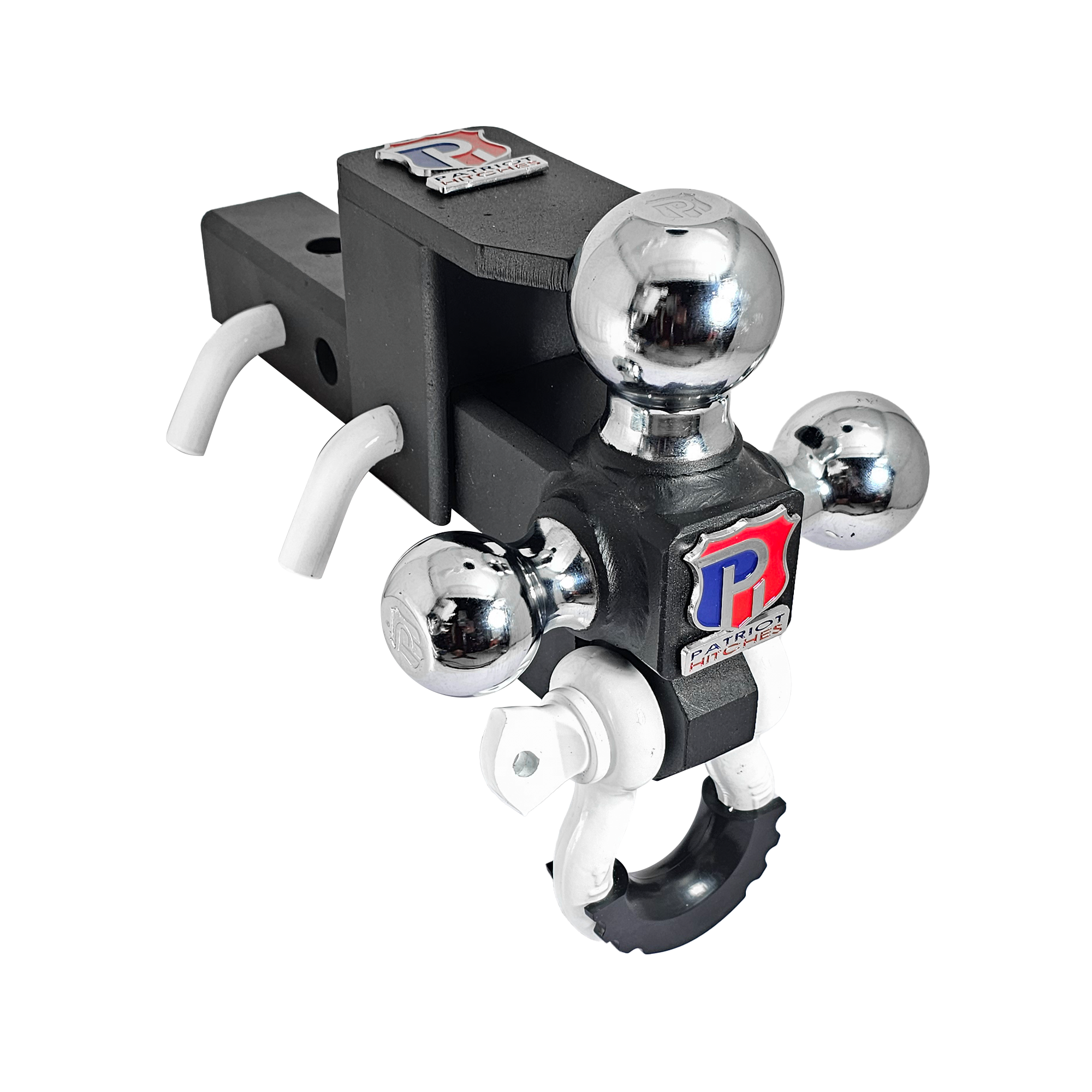 The Captain 5 in 1 - 5-Way 3-Ball Mount for 2" Hitches - 30K – White Accent (Texture Chrome)