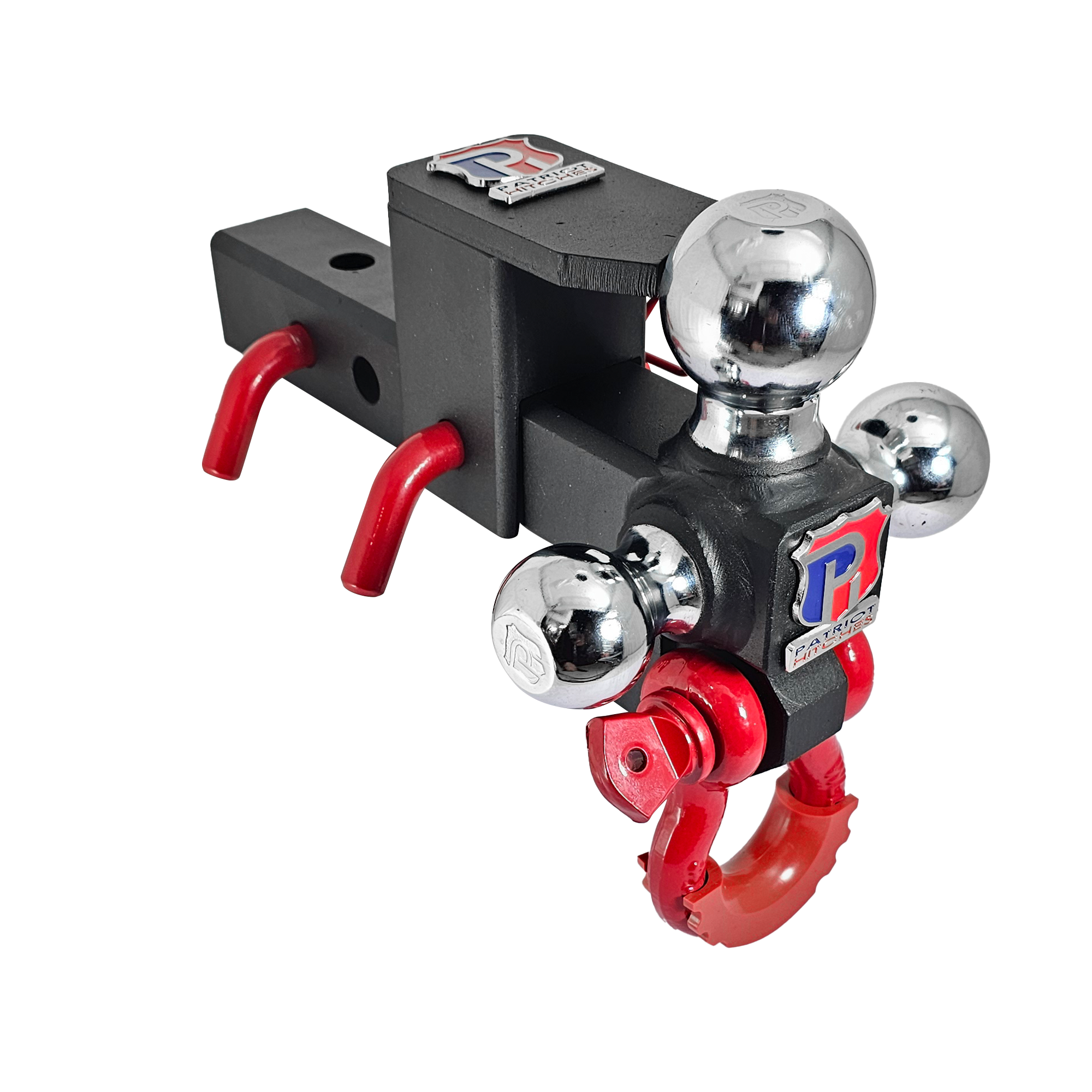 The Captain 5 in 1 - 5-Way 3-Ball Mount for 2" Hitches - 30K – Red Accent (Texture Chrome)