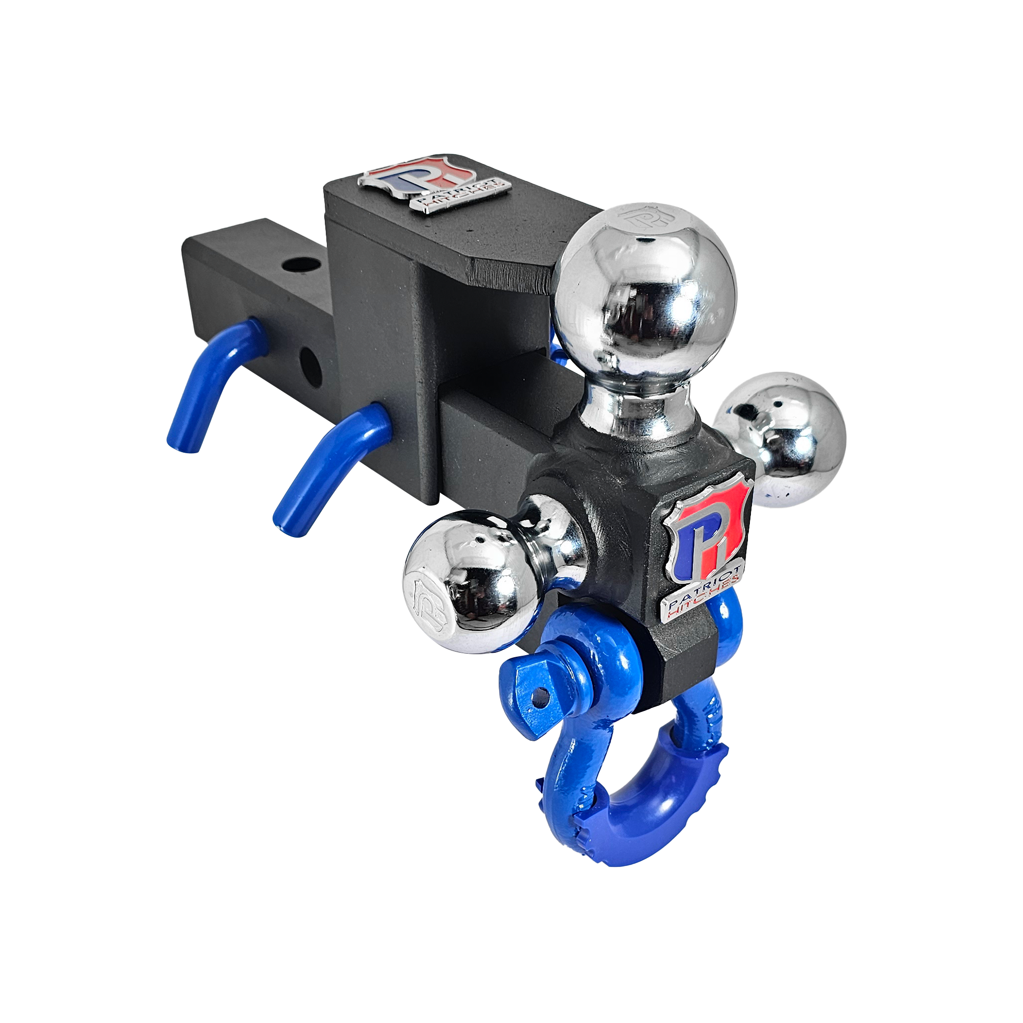 The Captain 5 in 1 - 5-Way 3-Ball Mount for 2" Hitches - 30K – Blue Accent (Texture Chrome)