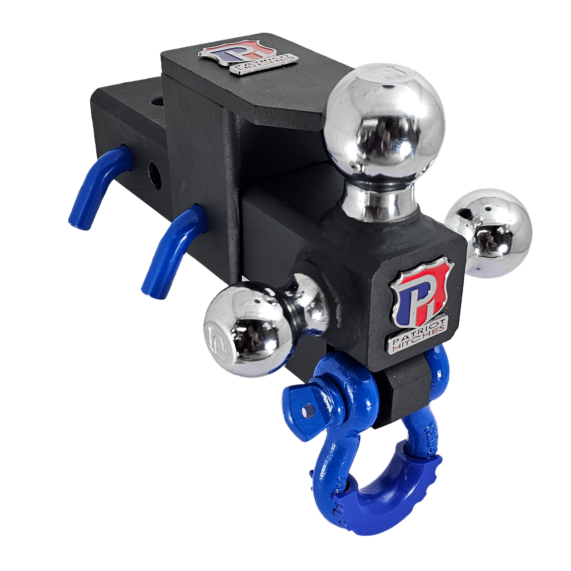 The Captain 5 in 1 - 5-Way 3-Ball Mount for 2-1/2" Hitches - 30K – Blue Accent (Texture Chrome)
