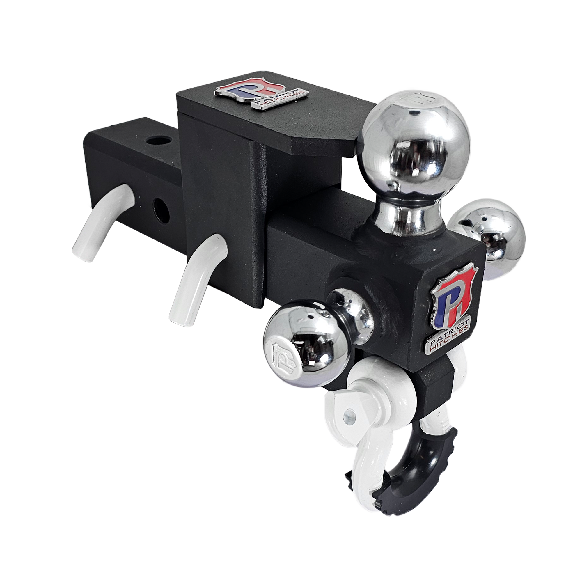 The Captain 5 in 1 - 5-Way 3-Ball Mount for 2-1/2" Hitches - 30K – White Accent (Texture Chrome)