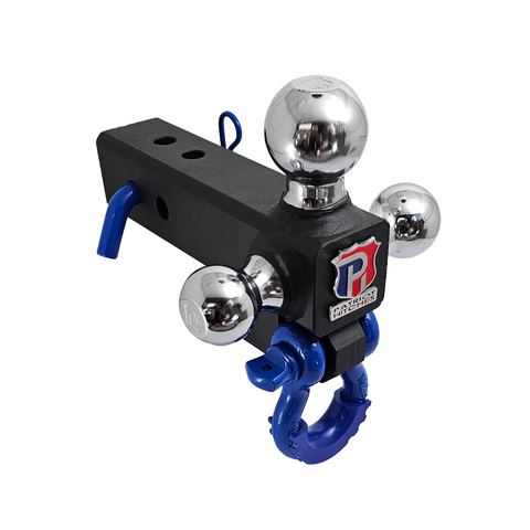 Patriot Hitches 4-Way 3-Ball Mount for 2-1/2" Hitches - The Captain - 30K - Blue Accent (Texture Chrome)