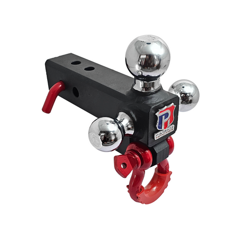 Patriot Hitches 4-Way 3-Ball Mount for 2-1/2" Hitches - The Captain - 30K - Red Accent (Texture Chrome)