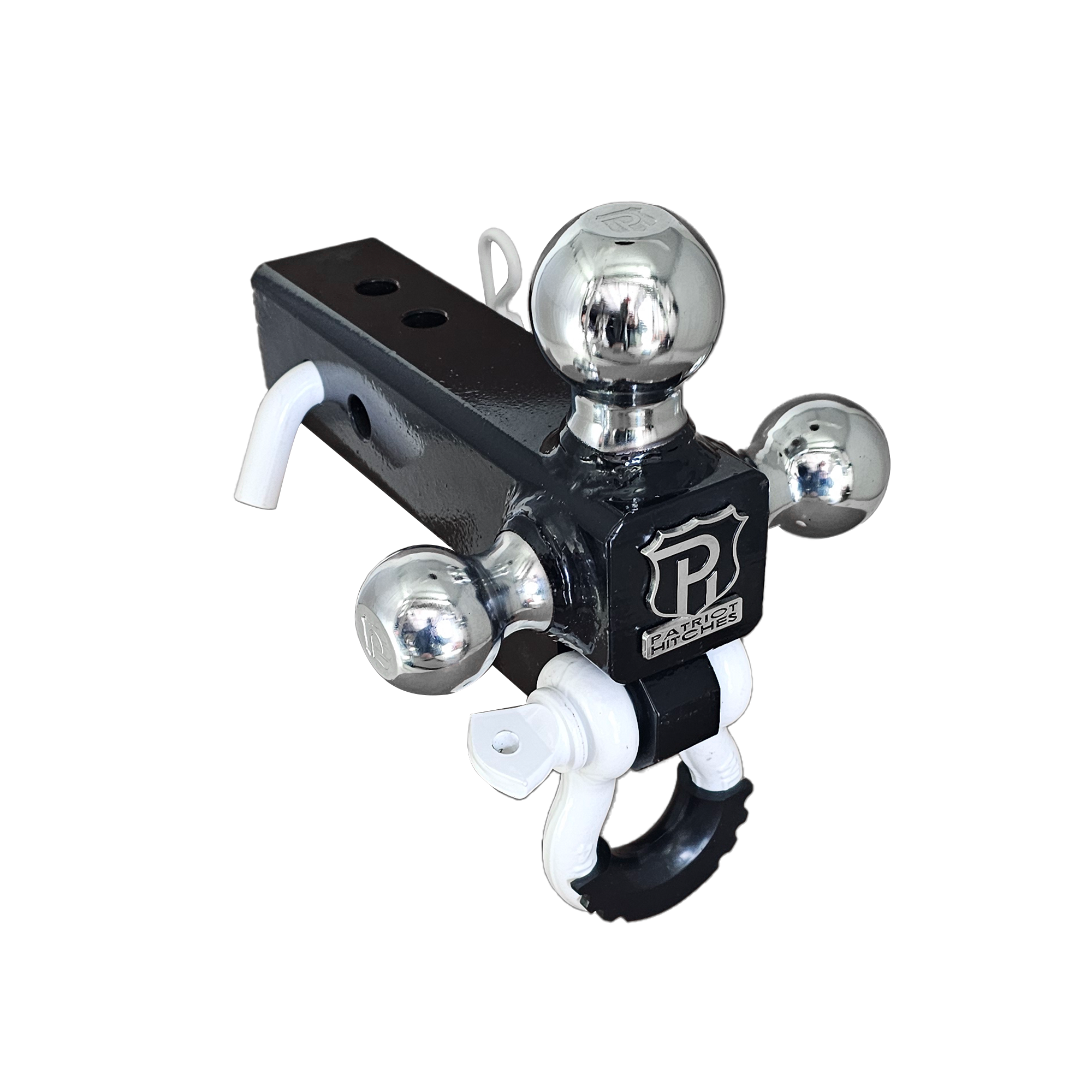 The Captain 4 in 1 - 4-Way 3-Ball Mount for 2-1/2" Hitches -  30K - White Accent (Black Gloss - Chrome)