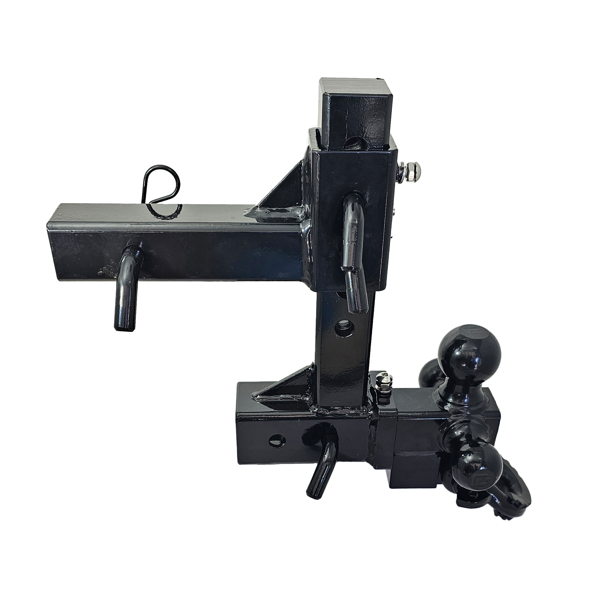 The Commander - Patriot Hitches 2" Adjustable Drop Hitch Adapter - 11" Rise/Drop - 10K w/ 4-Way 3-Ball Mount - Black Gloss Accent (Black Gloss)