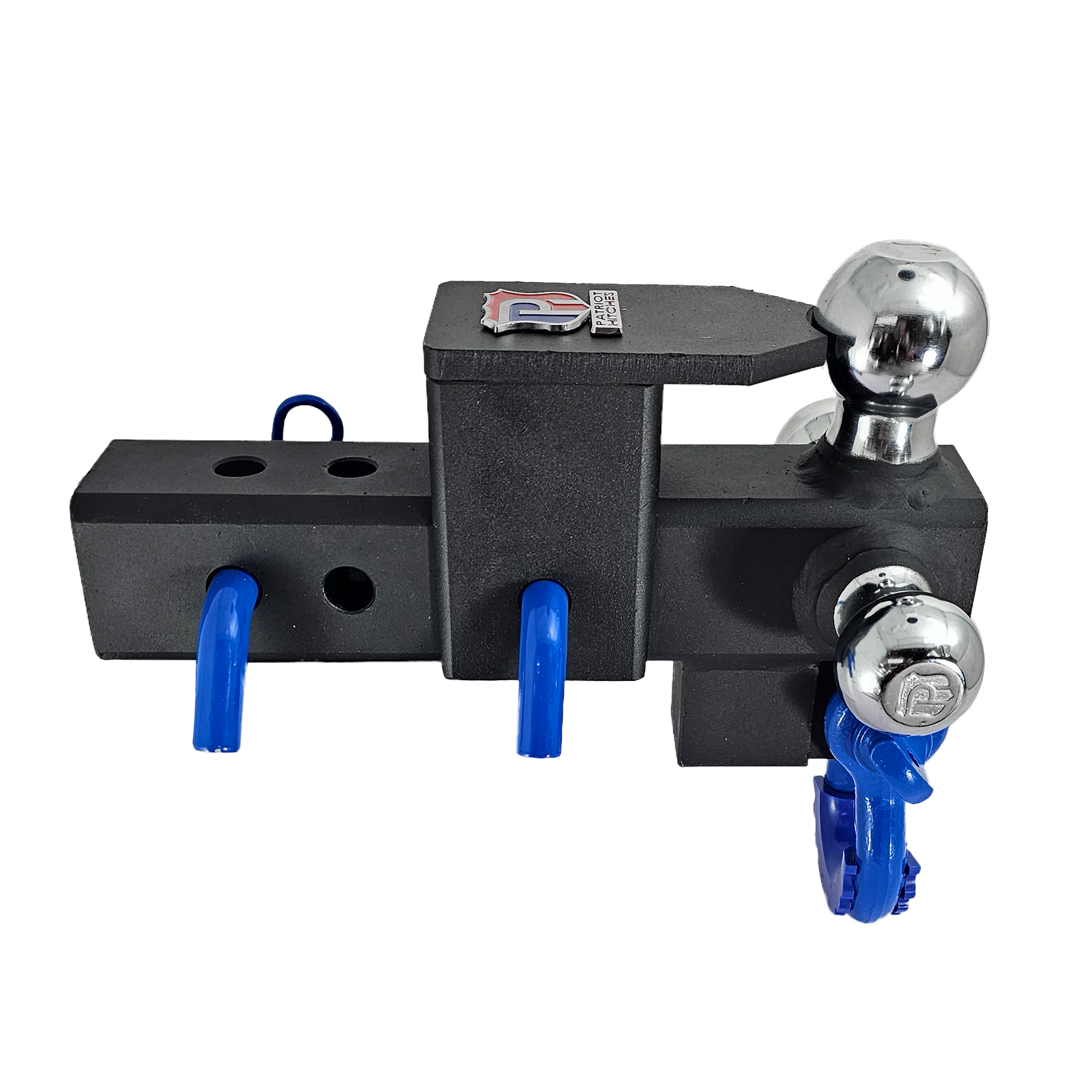 The Captain 5 in 1 - 5-Way 3-Ball Mount for 2-1/2" Hitches - 30K – Blue Accent (Texture Chrome)