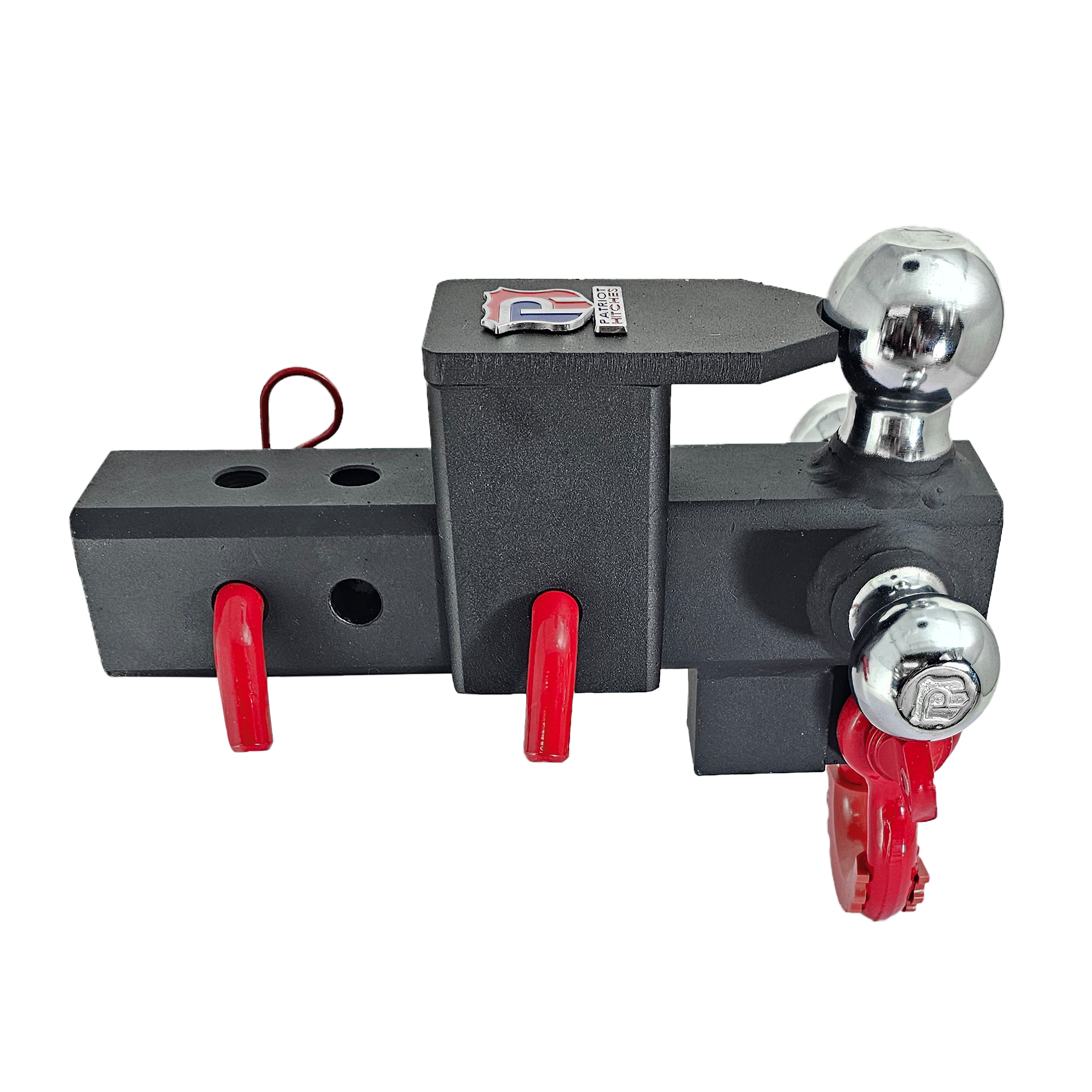 The Captain 5 in 1 - 5-Way 3-Ball Mount for 2-1/2" Hitches - 30K – Red Accent (Texture Chrome)