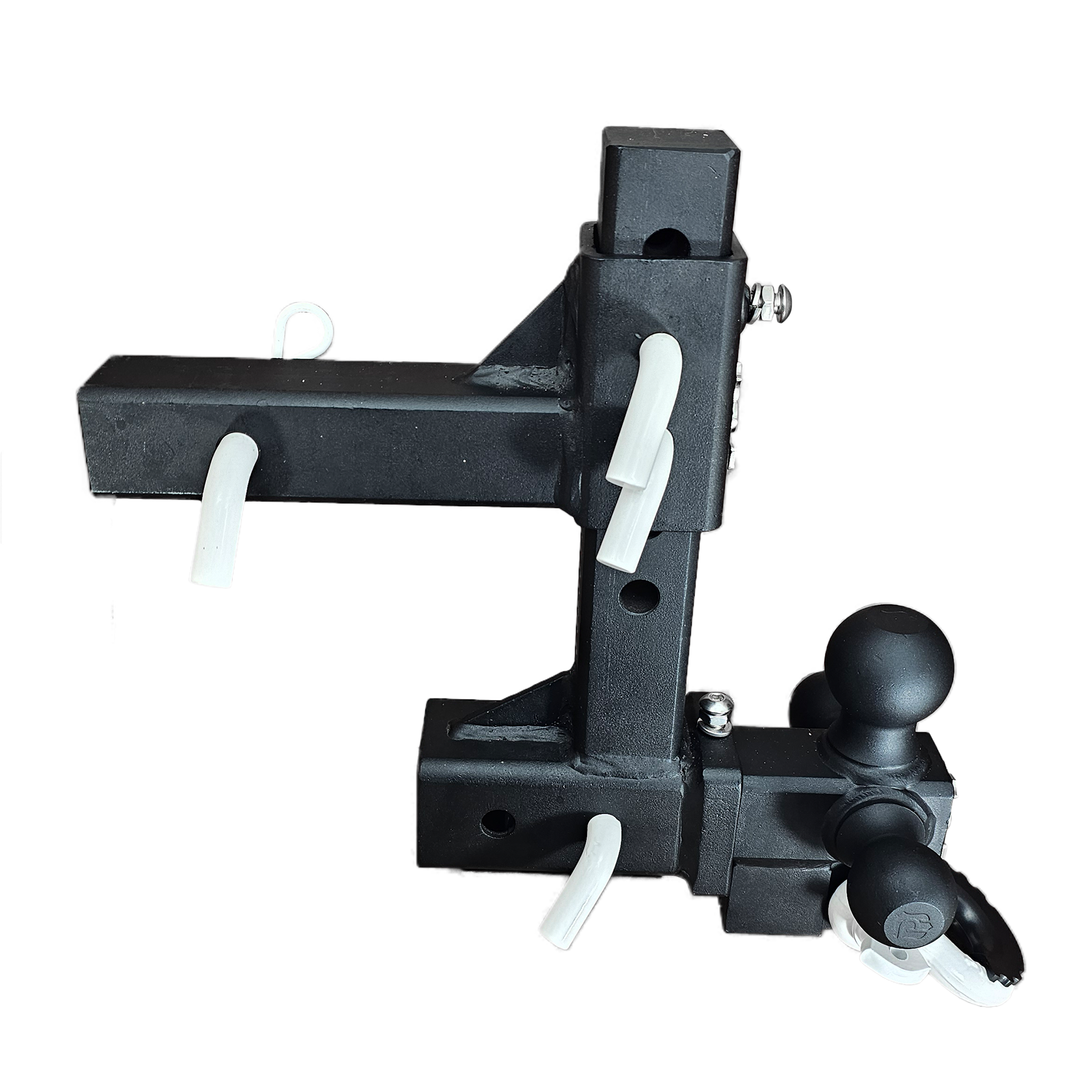 The Commander - Patriot Hitches 2" Adjustable Drop Hitch Adapter - 11" Rise/Drop - 10K w/ 4-Way 3-Ball Mount - White Accent