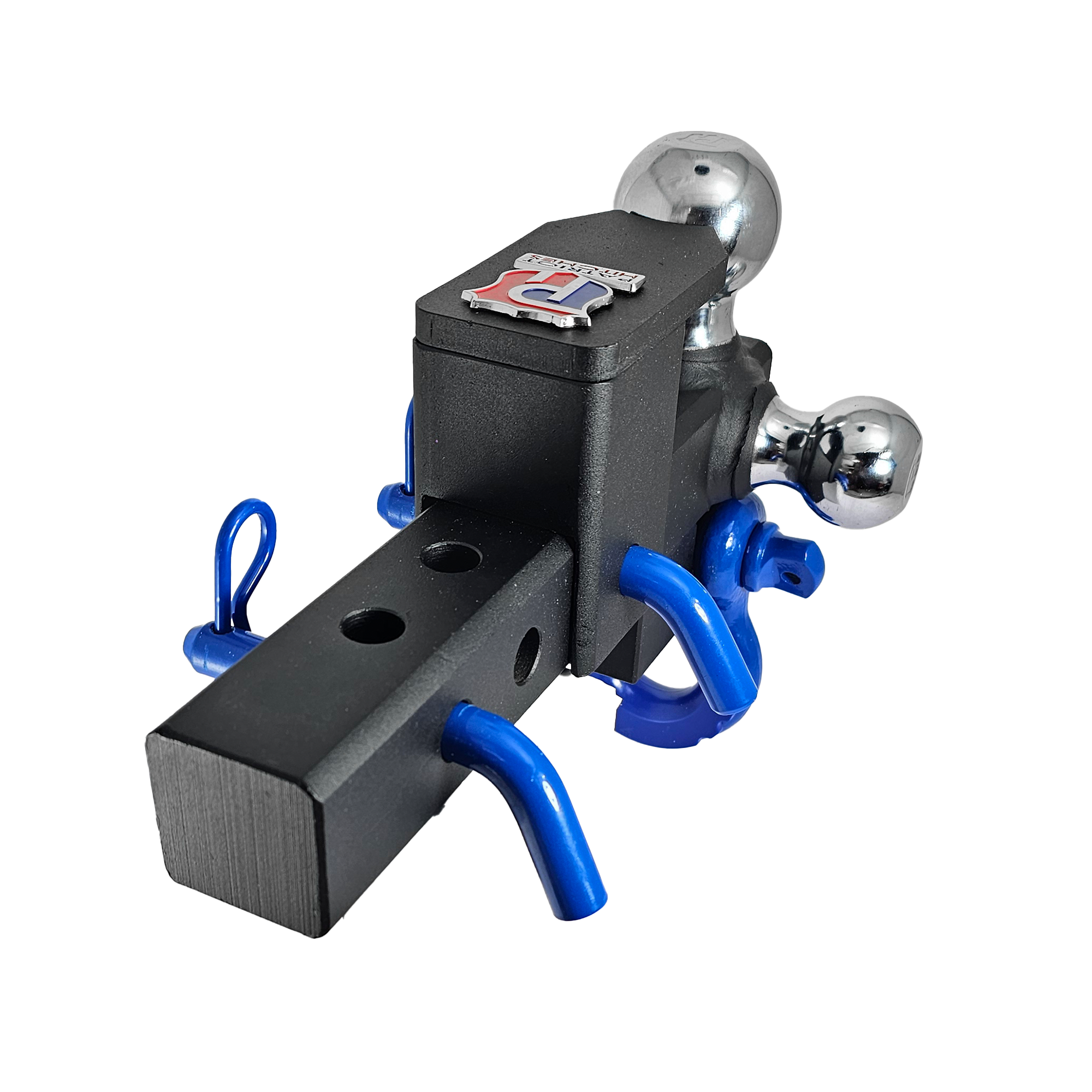 The Captain 5 in 1 - 5-Way 3-Ball Mount for 2" Hitches - 30K – Blue Accent (Texture Chrome)