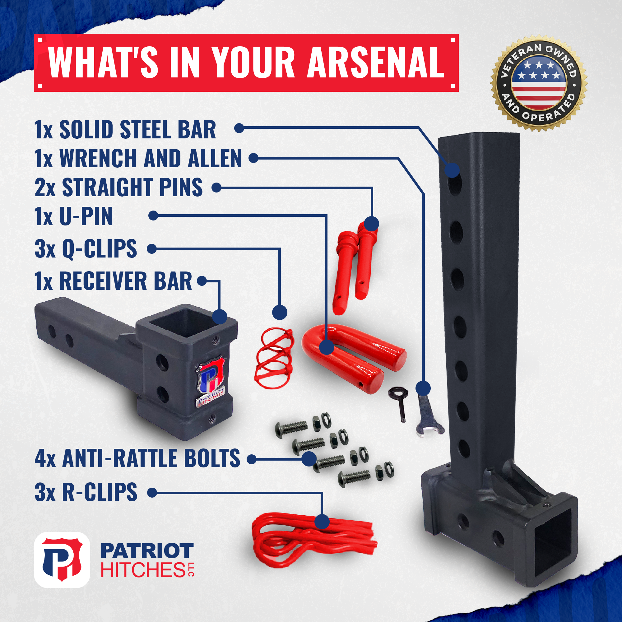 The General Heavy Duty - 2" Adjustable Drop Hitch Adapter - 11" Rise/Drop - 12.5K - Red Accent