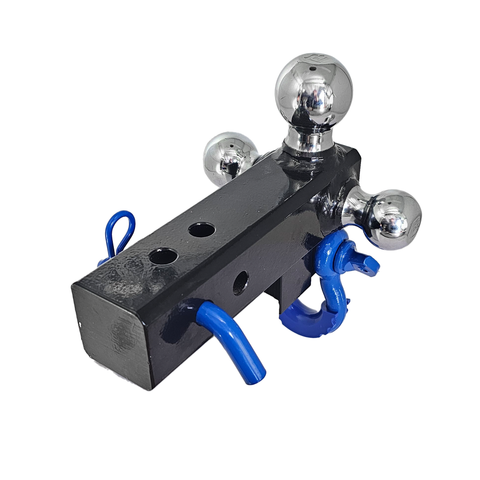 Patriot Hitches 4-Way 3-Ball Mount for 2-1/2" Hitches - The Captain - 30K - Blue Accent (Black Gloss - Chrome)