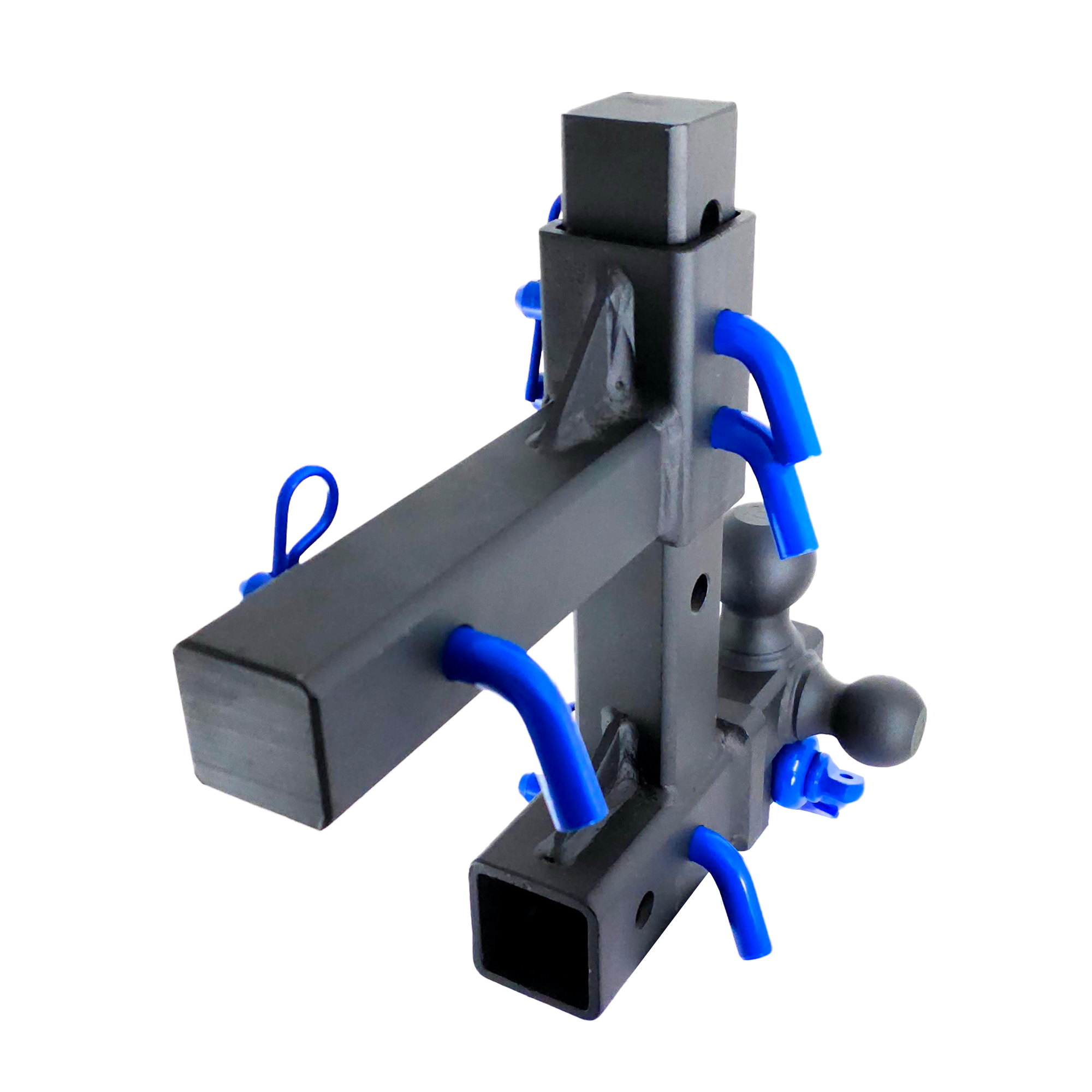 The Commander - Patriot Hitches 2" Adjustable Drop Hitch Adapter - 11" Rise/Drop - 10K w/ 4-Way 3-Ball Mount - Blue Accent