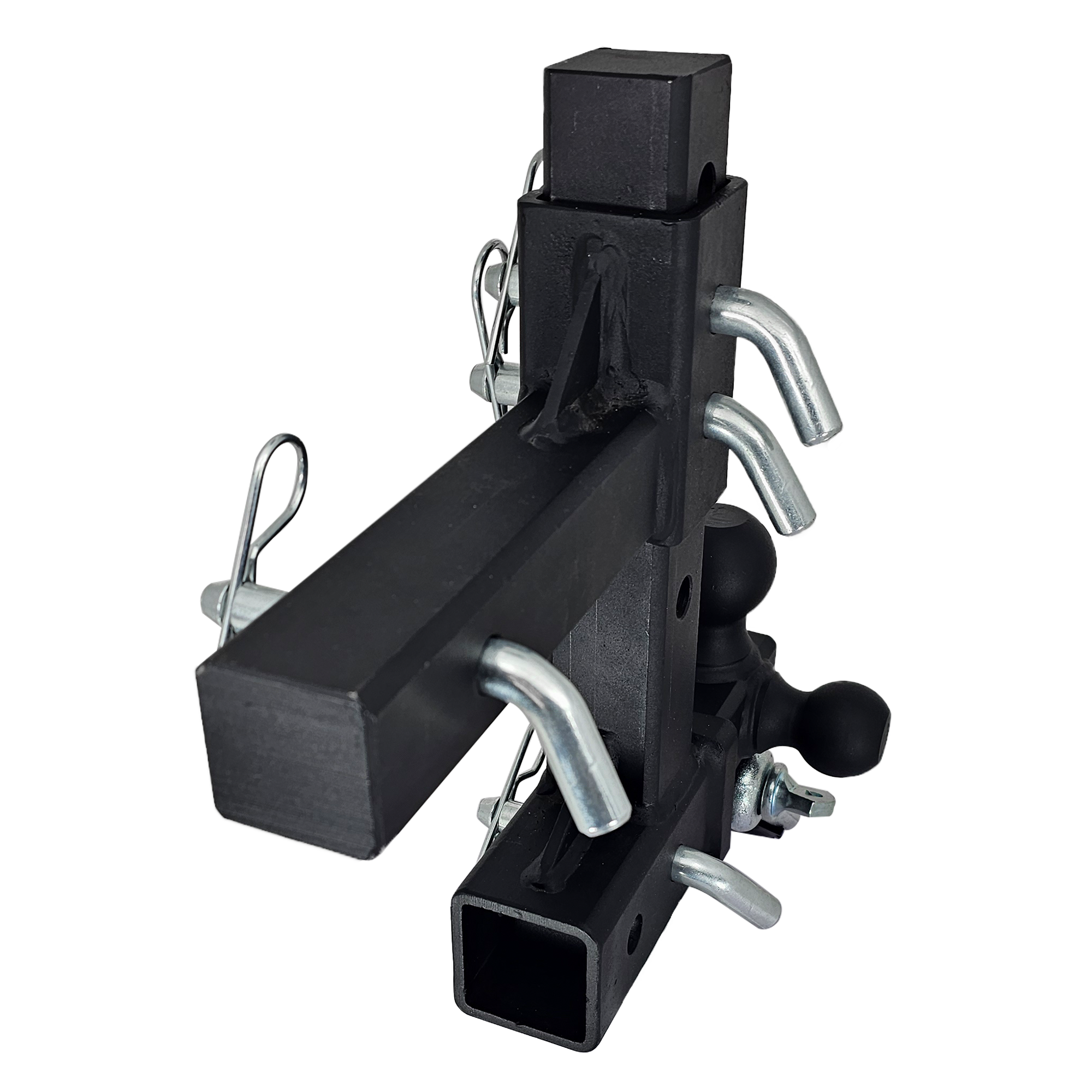 The Commander - Patriot Hitches 2" Adjustable Drop Hitch Adapter - 11" Rise/Drop - 10K w/ 4-Way 3-Ball Mount - Silver Accent