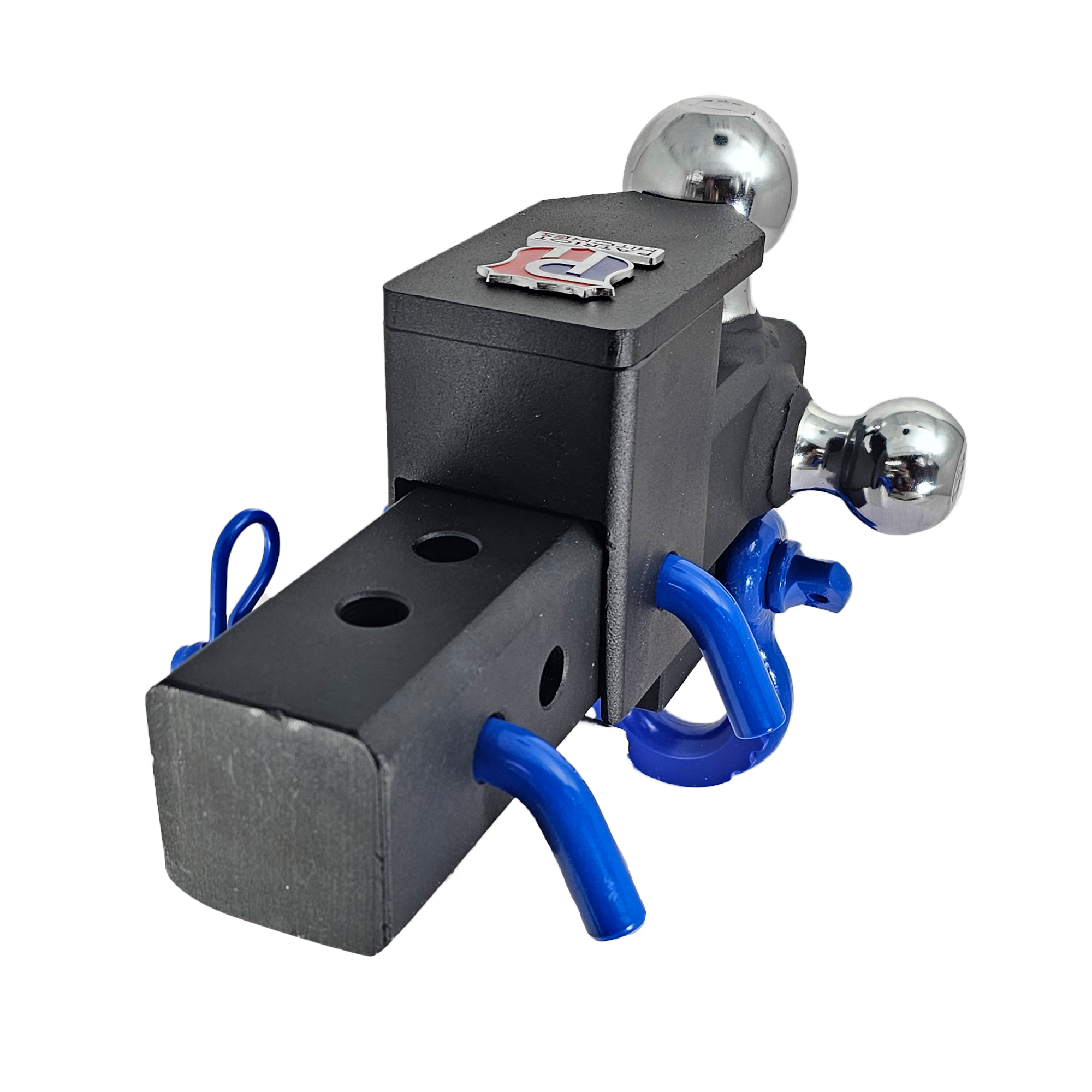 The Captain 5 in 1 - 5-Way 3-Ball Mount for 2-1/2" Hitches - 30K – Blue Accent (Texture Chrome)
