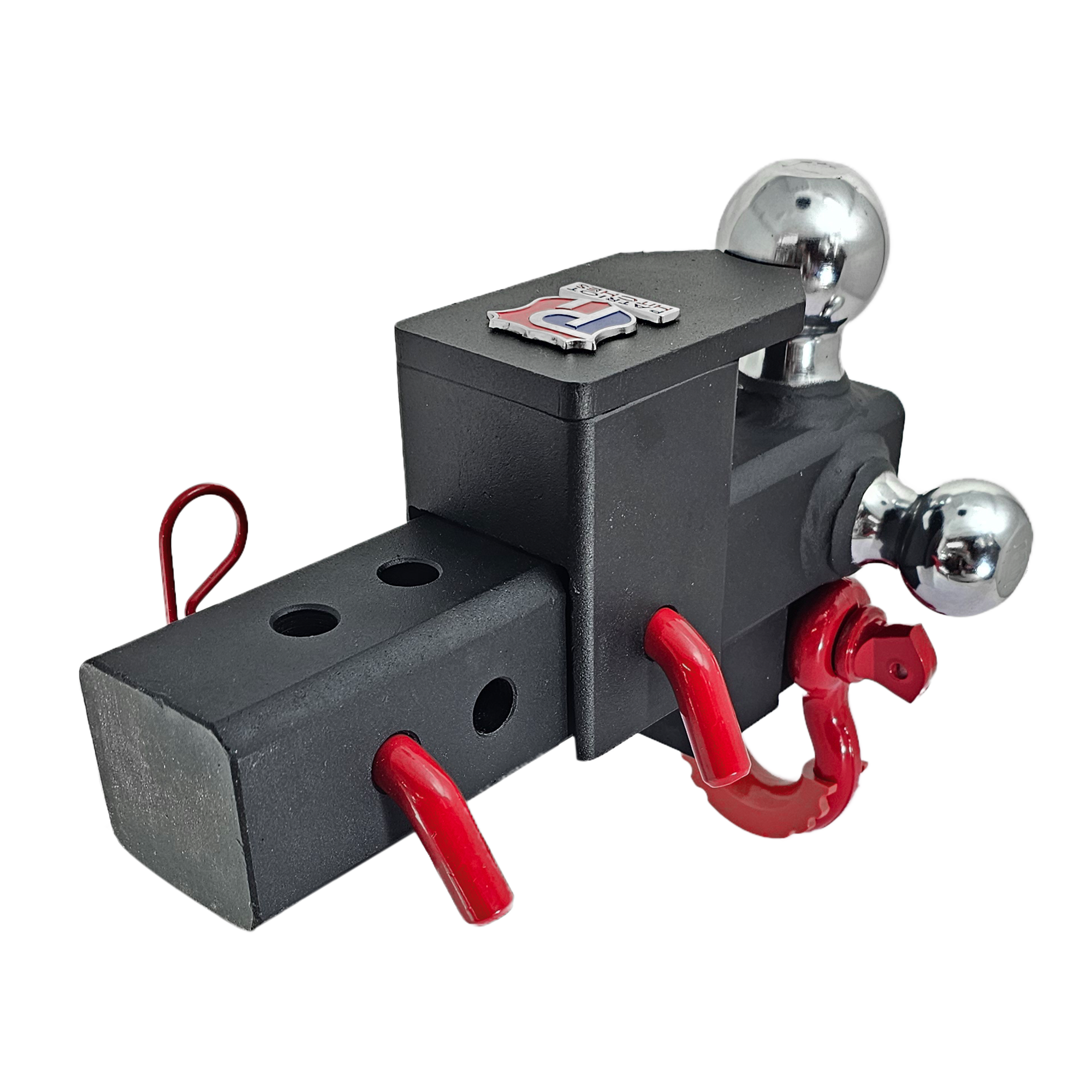The Captain 5 in 1 - 5-Way 3-Ball Mount for 2-1/2" Hitches - 30K – Red Accent (Texture Chrome)