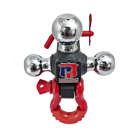 Patriot Hitches 4-Way 3-Ball Mount for 2" Hitches - The Captain - 30K - Red Accent (Texture Chrome)