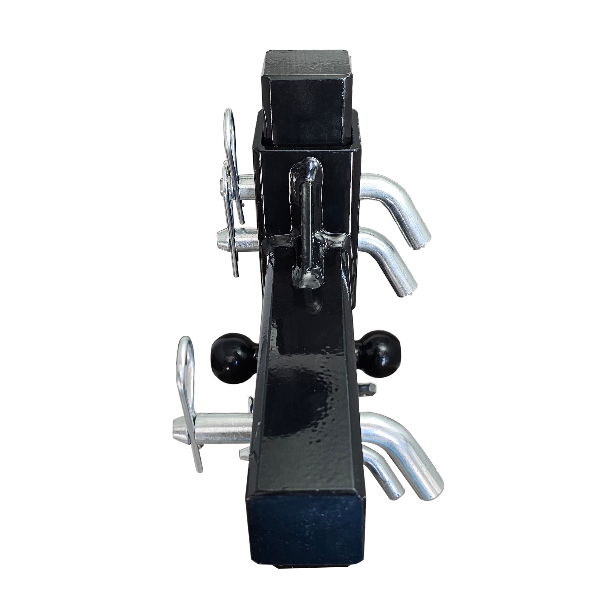 The Commander - Patriot Hitches 2" Adjustable Drop Hitch Adapter - 11" Rise/Drop - 10K w/ 4-Way 3-Ball Mount - Silver Accent (Black Gloss)