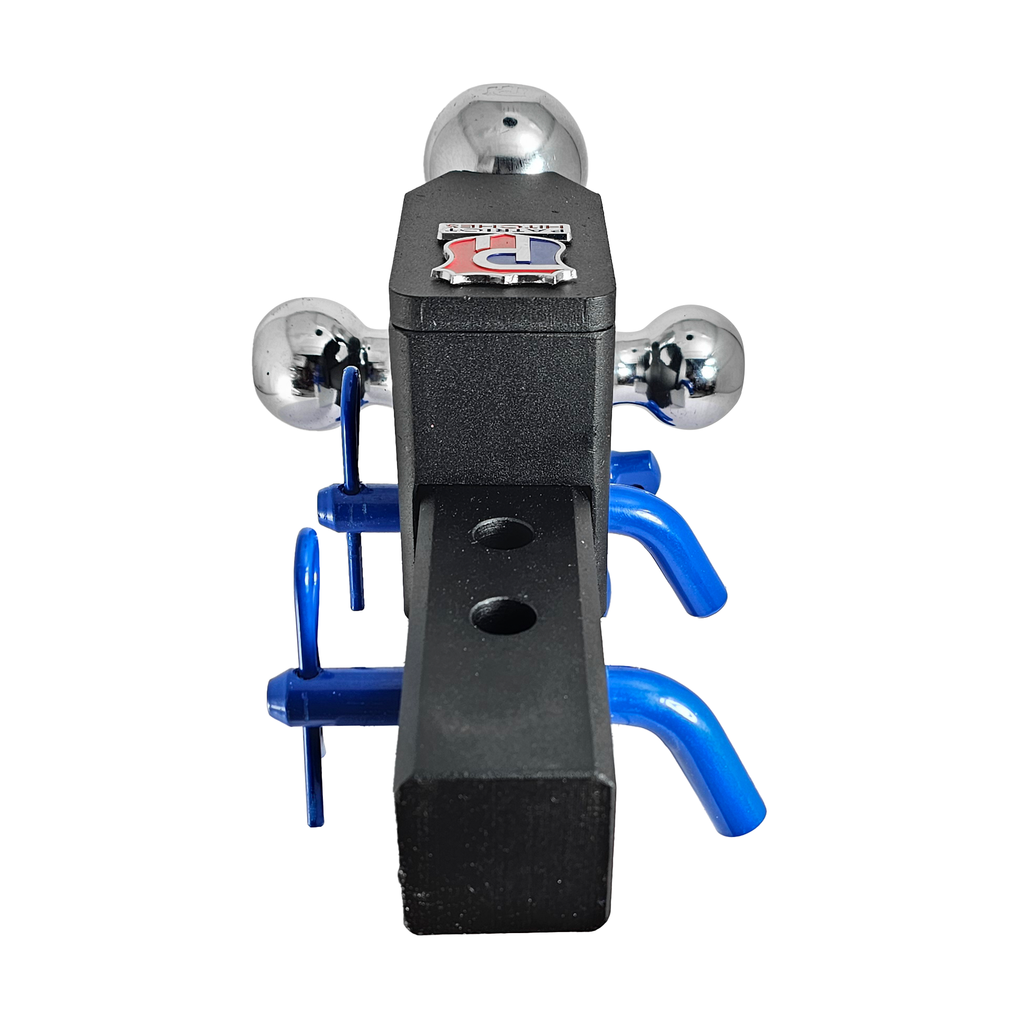 The Captain 5 in 1 - 5-Way 3-Ball Mount for 2" Hitches - 30K – Blue Accent (Texture Chrome)