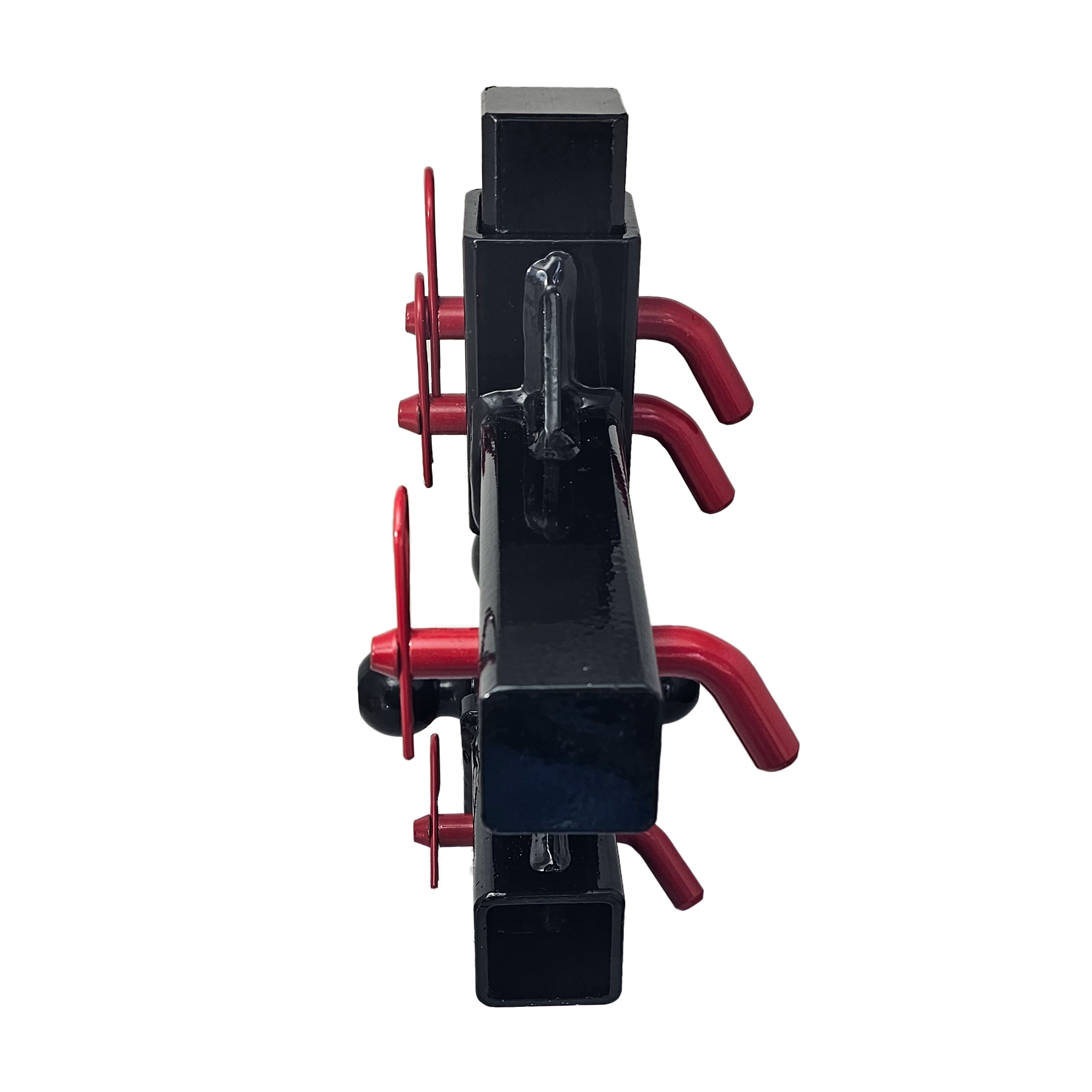 The Commander - Patriot Hitches 2" Adjustable Drop Hitch Adapter - 11" Rise/Drop - 10K w/ 4-Way 3-Ball Mount - Red Accent (Black Gloss)