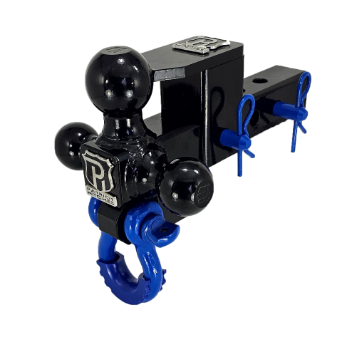 The Captain 5 in 1 - 5-Way 3-Ball Mount for 2" Hitches - 30K – Blue Accent (Black Gloss)