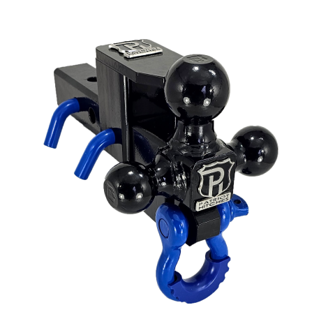 The Captain 5 in 1 - 5-Way 3-Ball Mount for 2" Hitches - 30K – Blue Accent (Black Gloss)