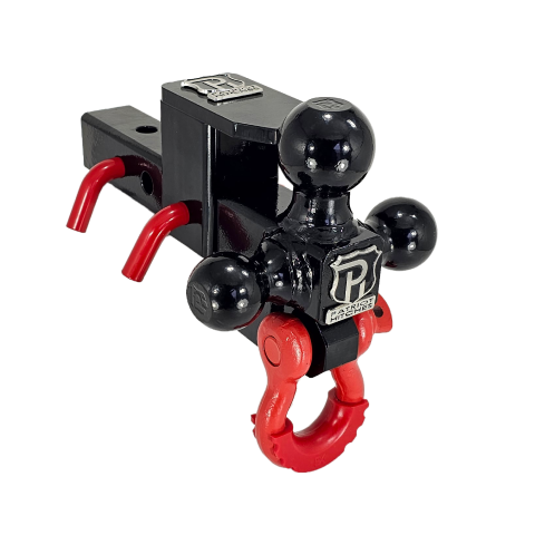 The Captain 5 in 1 - Patriot Hitches 5-Way 3-Ball Mount for 2" Hitches - The Captain - 30K – Red Accent (Black Gloss)