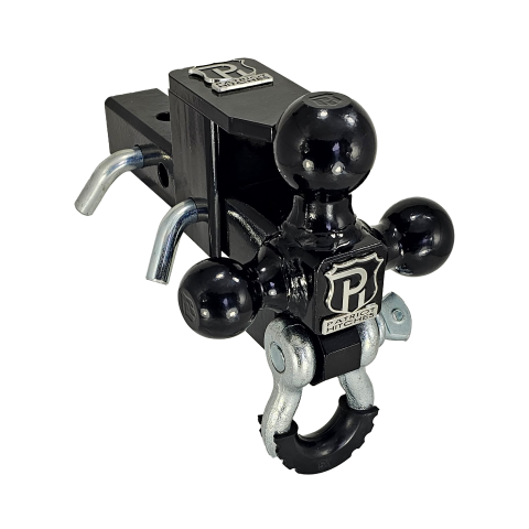 The Captain 5 in 1 - Patriot Hitches 5-Way 3-Ball Mount for 2" Hitches - The Captain - 30K – Silver Accent (Black Gloss)