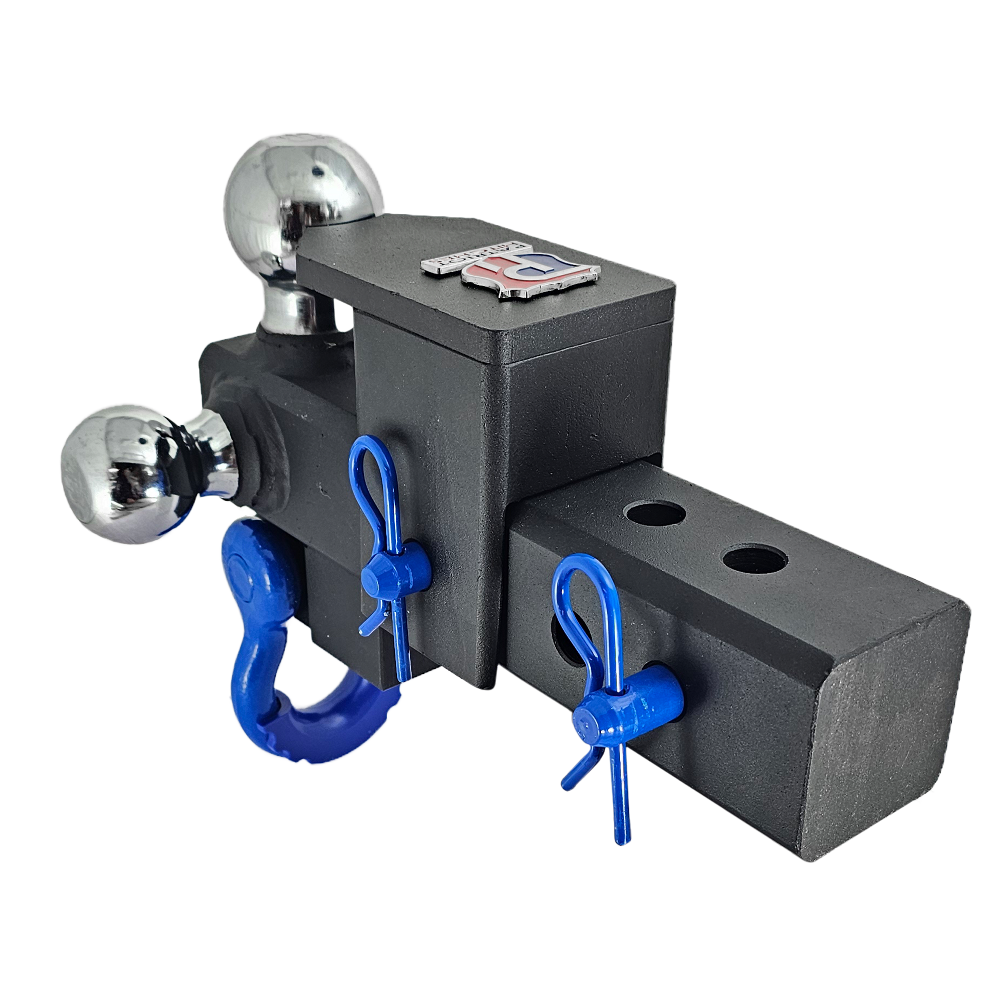 The Captain 5 in 1 - 5-Way 3-Ball Mount for 2-1/2" Hitches - 30K – Blue Accent (Texture Chrome)