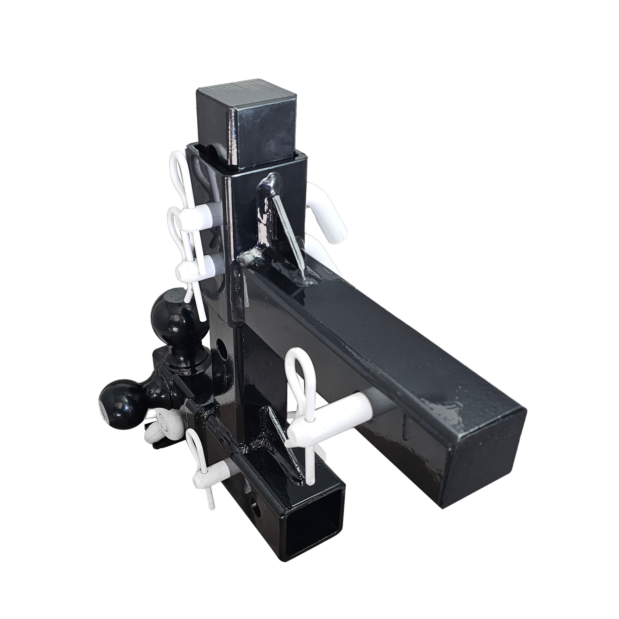 The Commander - Patriot Hitches 2" Adjustable Drop Hitch Adapter - 11" Rise/Drop - 10K w/ 4-Way 3-Ball Mount - White Accent (Black Gloss)