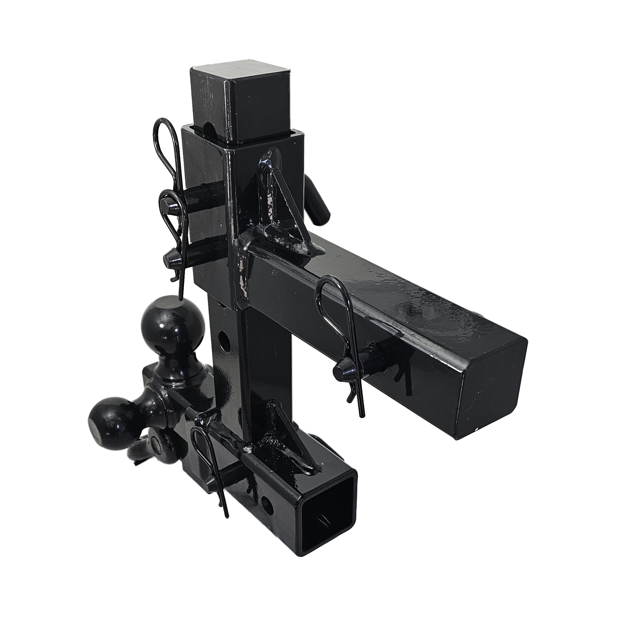 The Commander - Patriot Hitches 2" Adjustable Drop Hitch Adapter - 11" Rise/Drop - 10K w/ 4-Way 3-Ball Mount - Black Gloss Accent (Black Gloss)