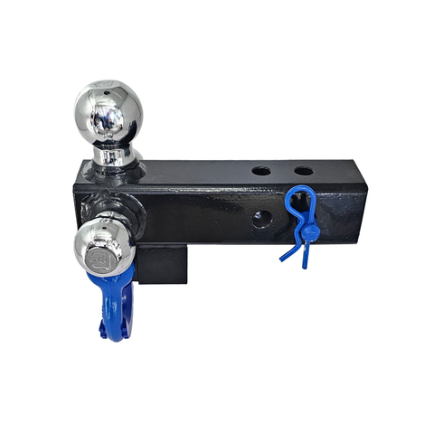 Patriot Hitches 4-Way 3-Ball Mount for 2-1/2" Hitches - The Captain - 30K - Blue Accent (Black Gloss - Chrome)