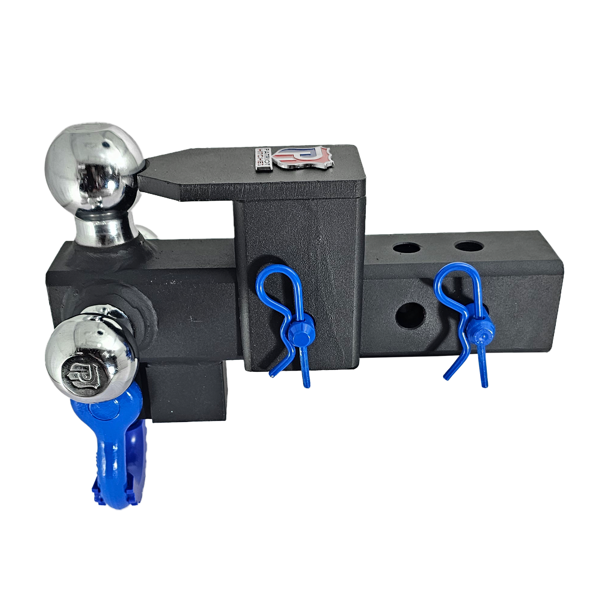 The Captain 5 in 1 - 5-Way 3-Ball Mount for 2-1/2" Hitches - 30K – Blue Accent (Texture Chrome)