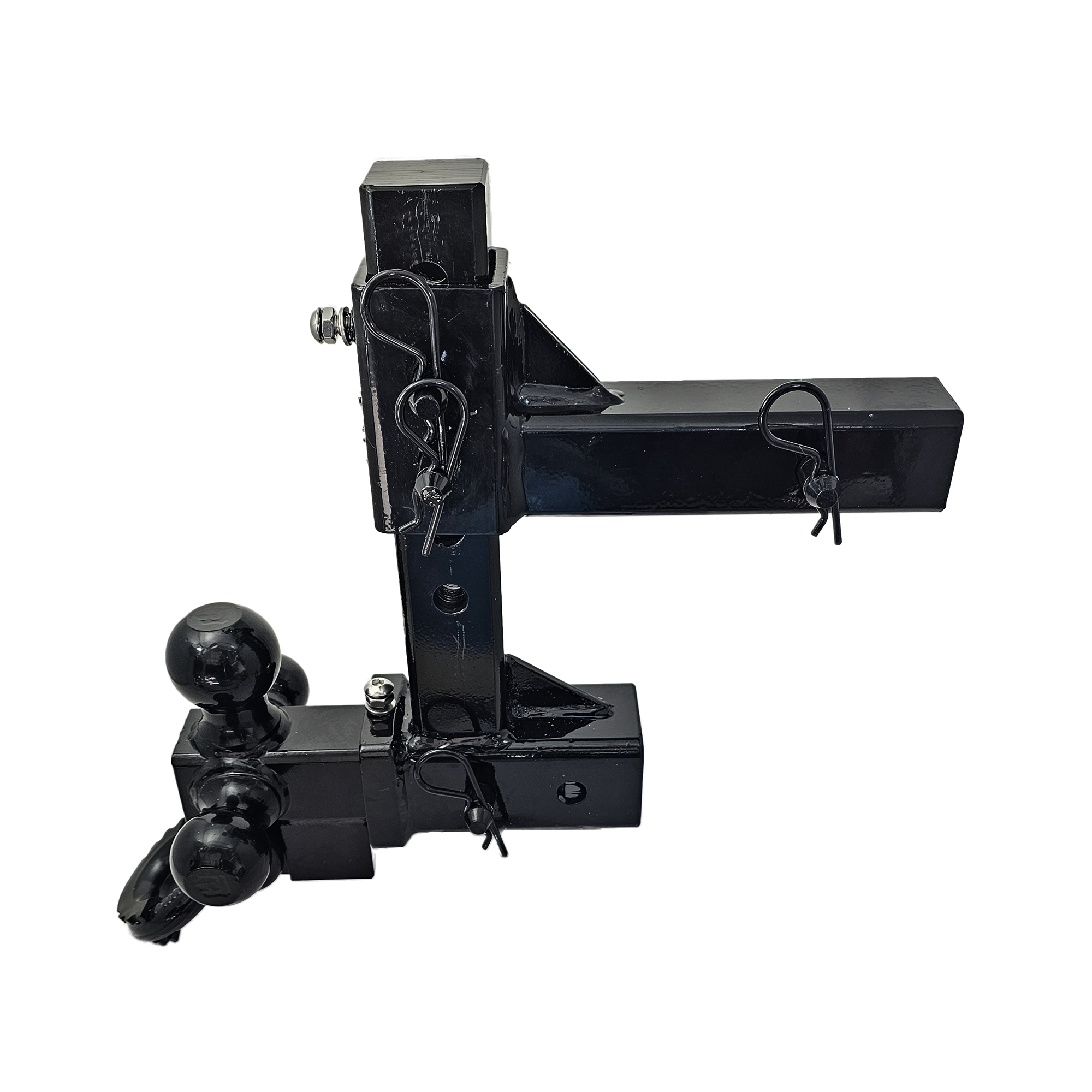 The Commander - Patriot Hitches 2" Adjustable Drop Hitch Adapter - 11" Rise/Drop - 10K w/ 4-Way 3-Ball Mount - Black Gloss Accent (Black Gloss)