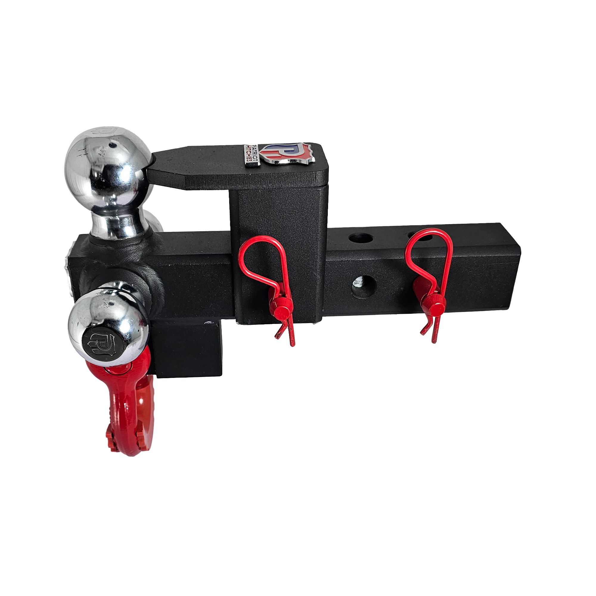 The Captain 5 in 1 - 5-Way 3-Ball Mount for 2" Hitches - 30K – Red Accent (Texture Chrome)