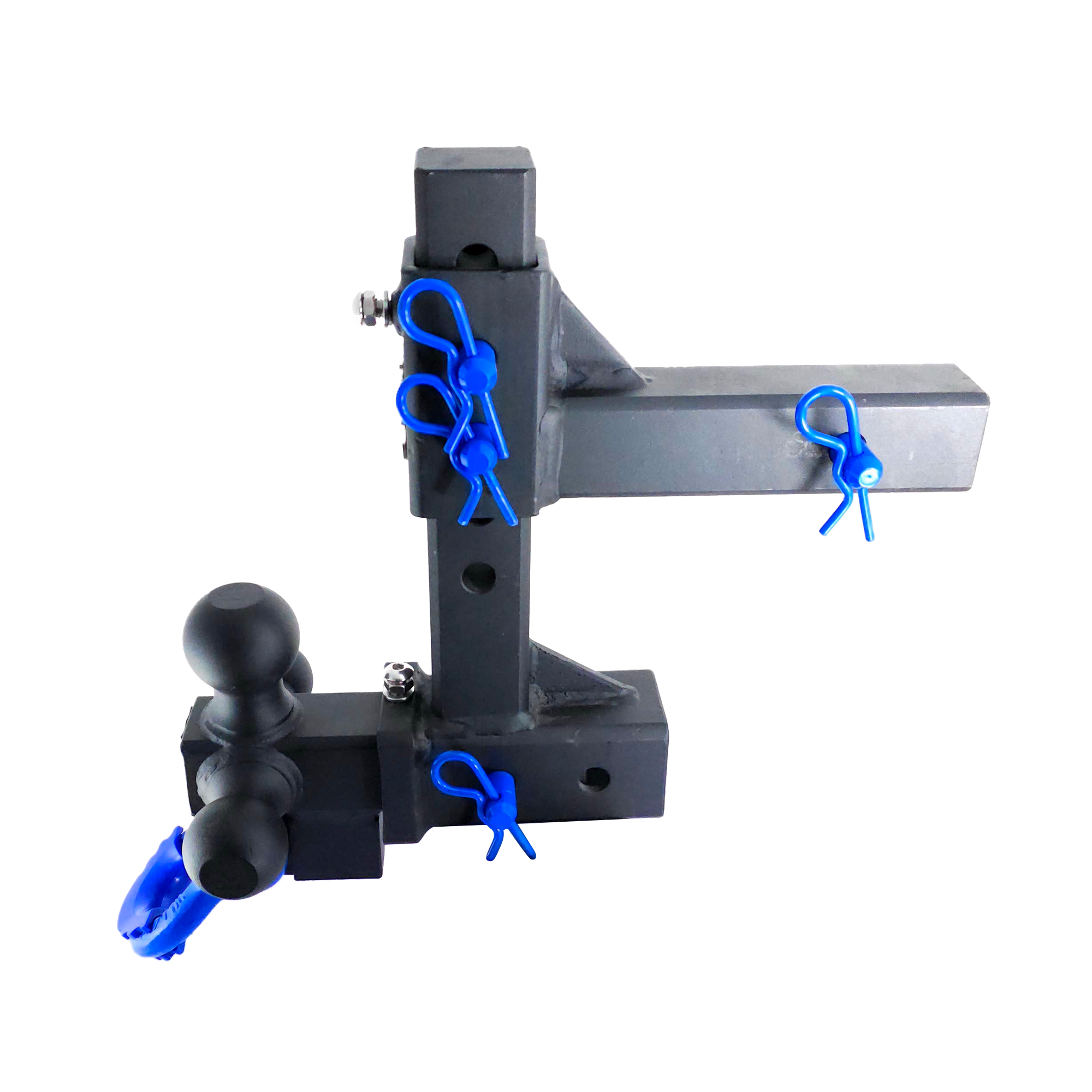 The Commander - Patriot Hitches 2" Adjustable Drop Hitch Adapter - 11" Rise/Drop - 10K w/ 4-Way 3-Ball Mount - Blue Accent