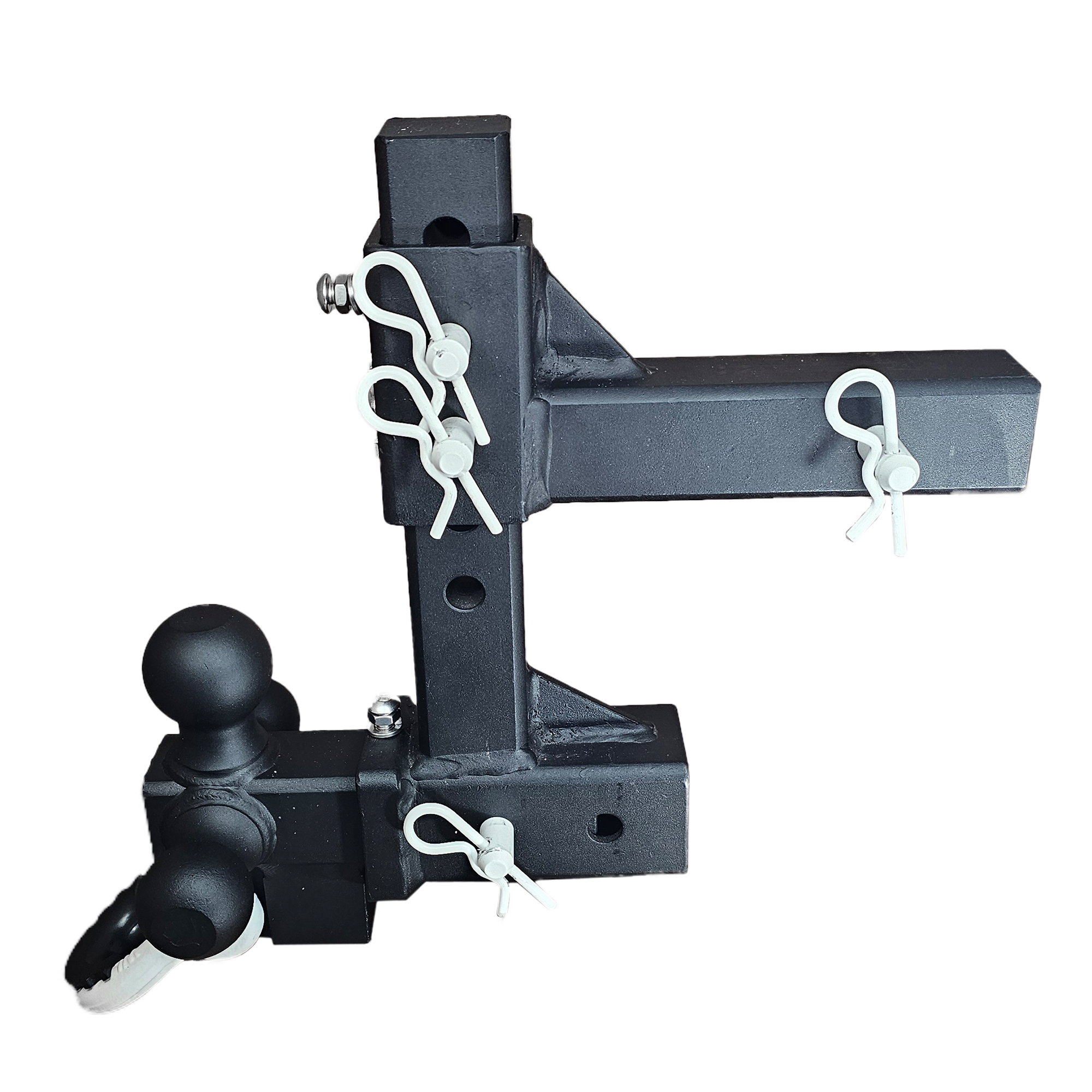 The Commander - Patriot Hitches 2" Adjustable Drop Hitch Adapter - 11" Rise/Drop - 10K w/ 4-Way 3-Ball Mount - White Accent
