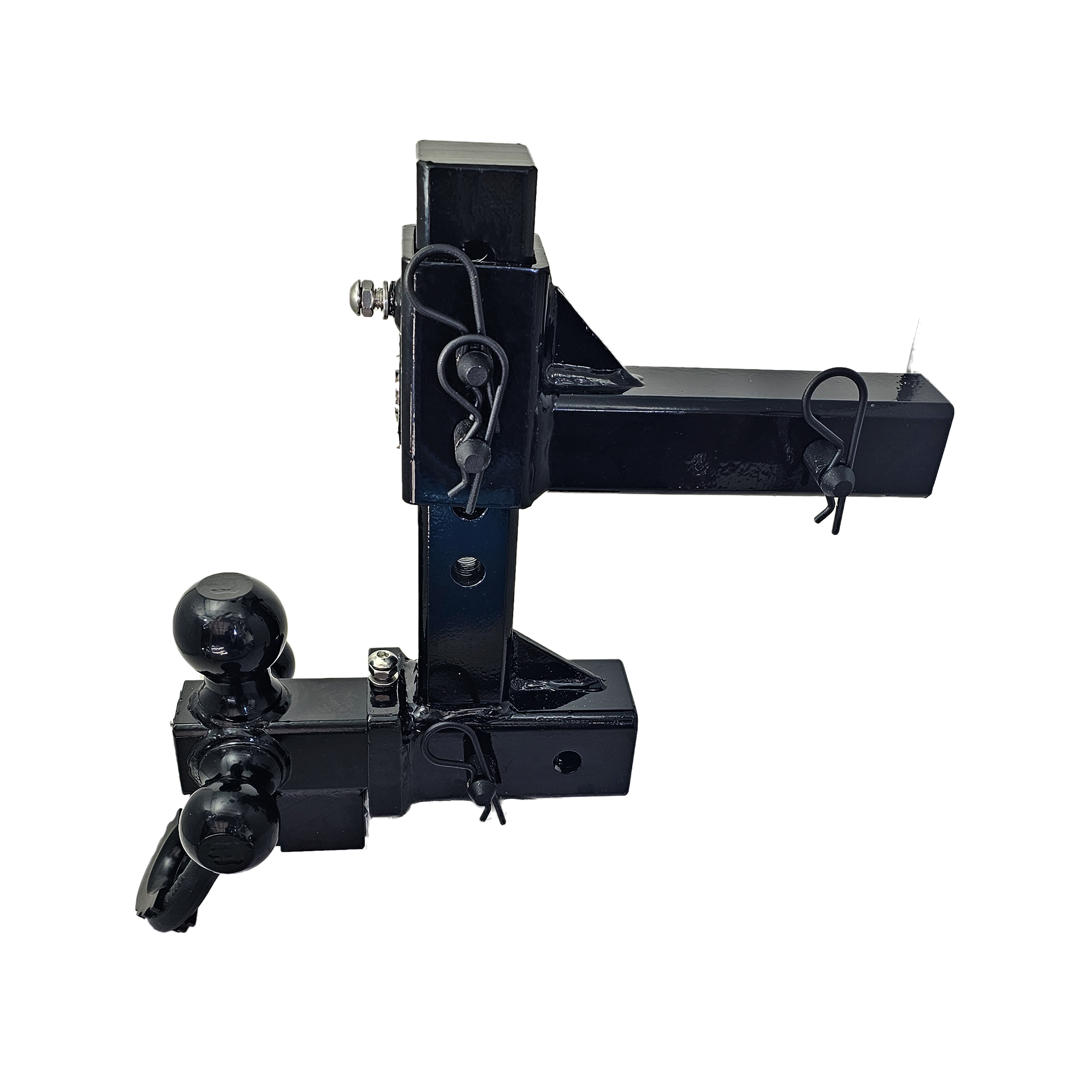 The Commander - Patriot Hitches 2" Adjustable Drop Hitch Adapter - 11" Rise/Drop - 10K w/ 4-Way 3-Ball Mount - Black Texture Accent (Black Gloss)