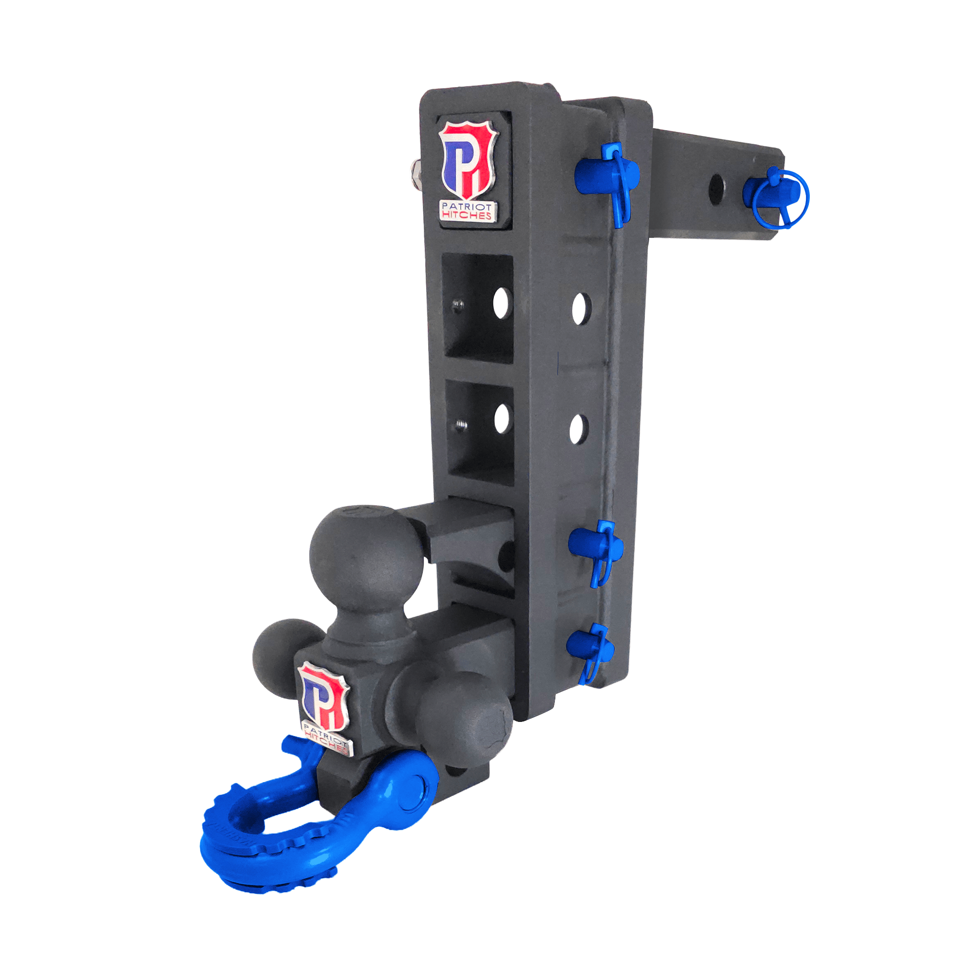 The Patriot - 10-Way+ 3-Ball Mount w/ Adjustable Stacked Receivers - 2" Hitch – 30K – Blue Accent