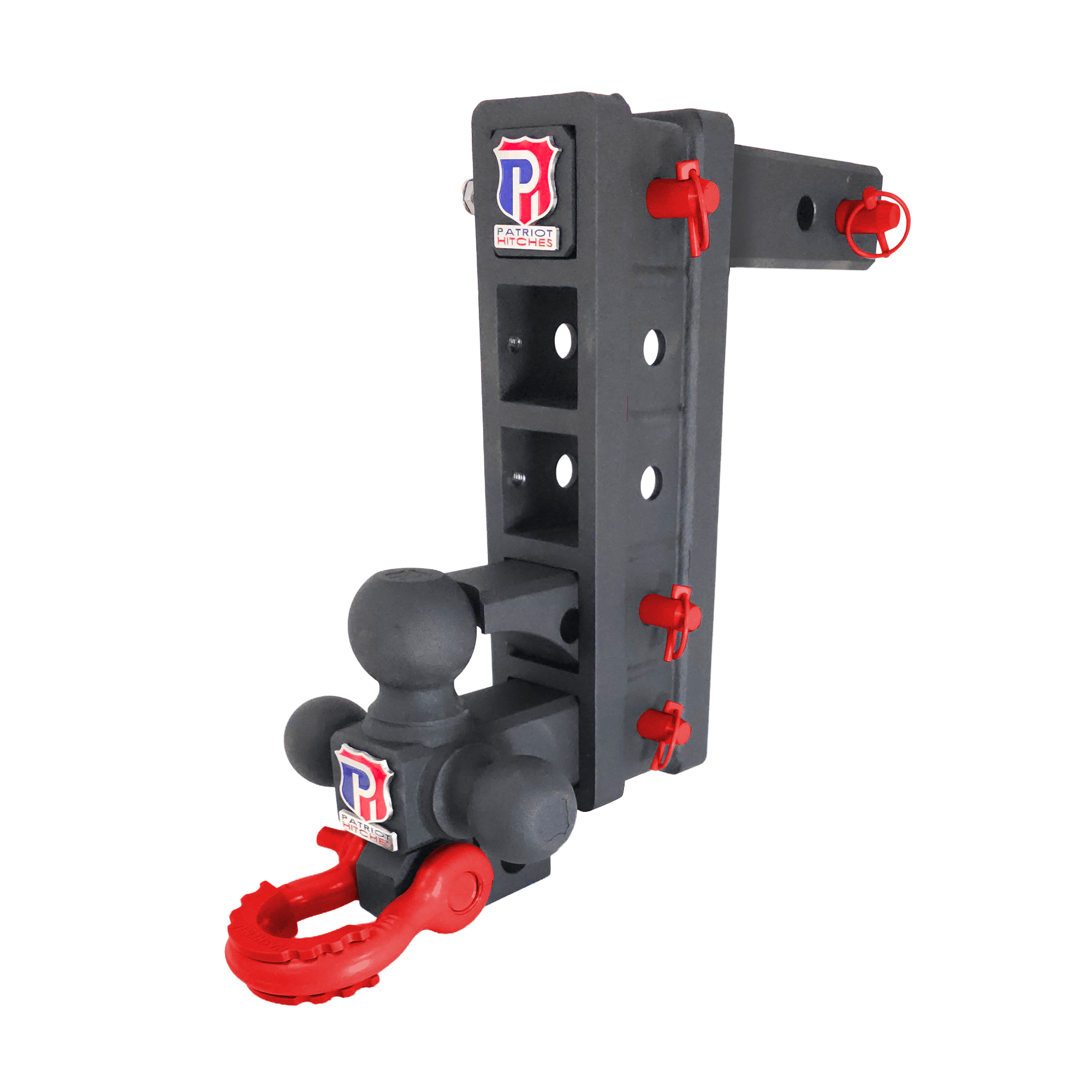 The Patriot - 10-Way+ 3-Ball Mount w/ Adjustable Stacked Receivers - 2" Hitch – 25K – Red Accent