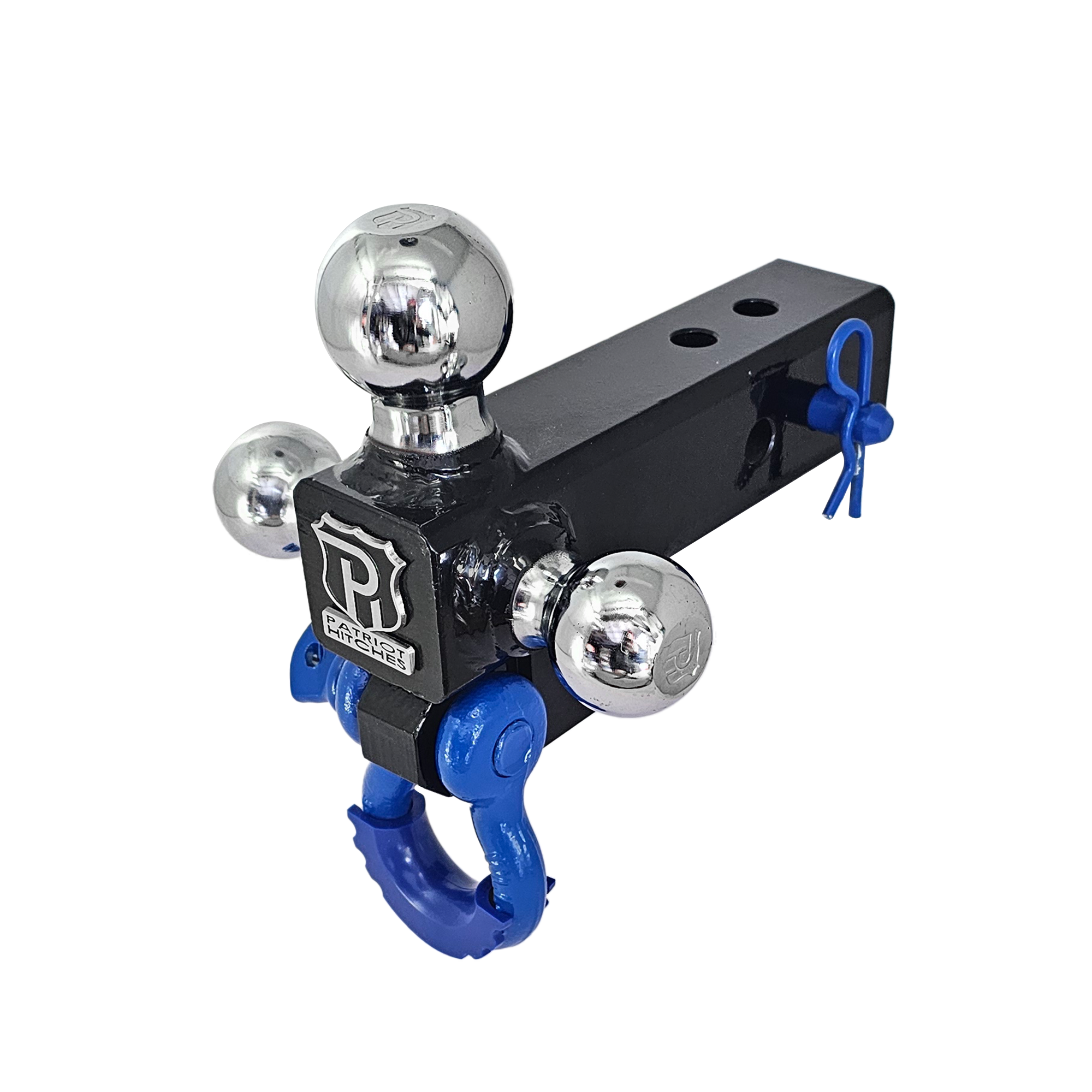 The Captain 4 in 1 - 4-Way 3-Ball Mount for 2-1/2" Hitches - 30K - Blue Accent (Black Gloss - Chrome)