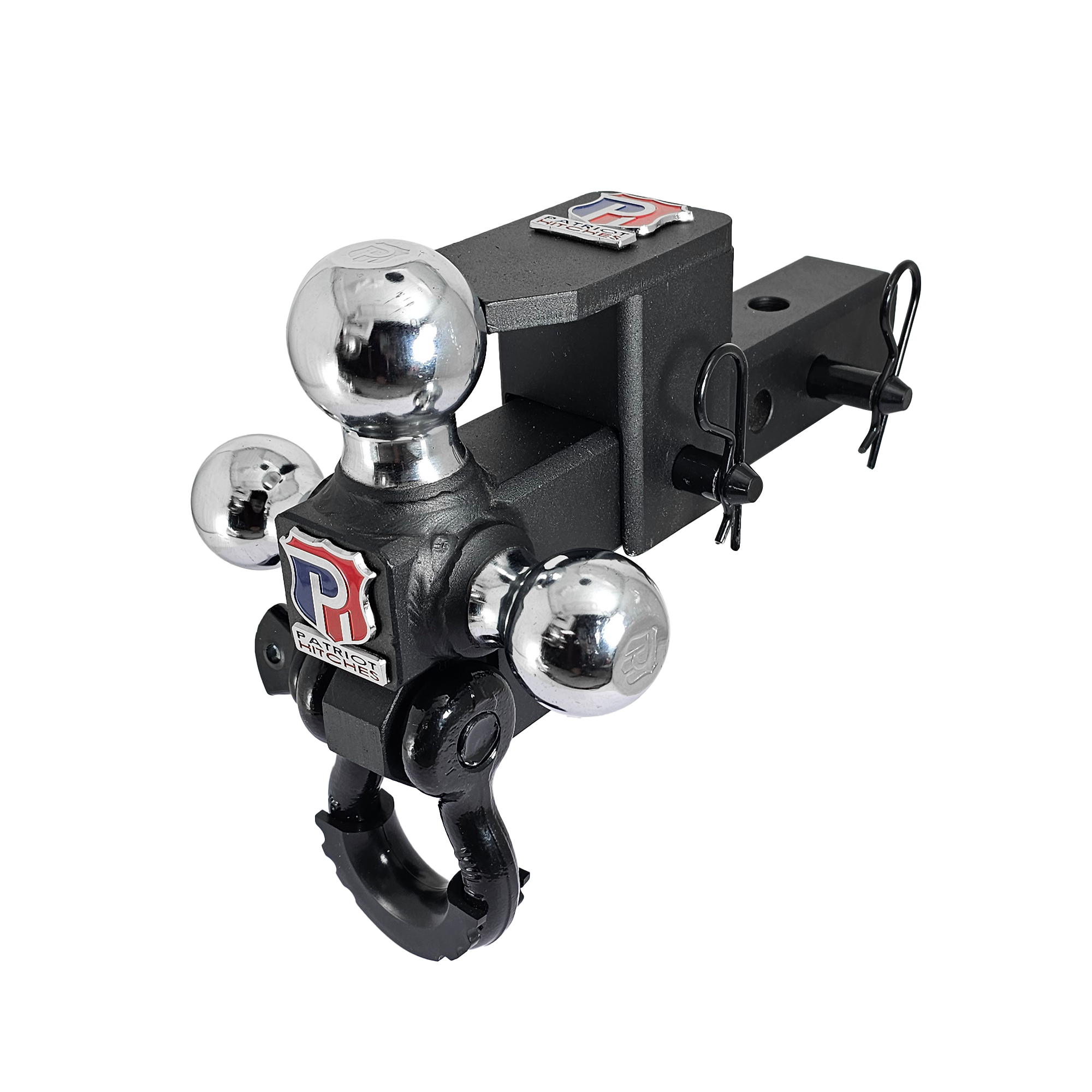 The Captain 5 in 1 - 5-Way 3-Ball Mount for 2" Hitches - 30K – Black Gloss Accent (Texture Chrome)