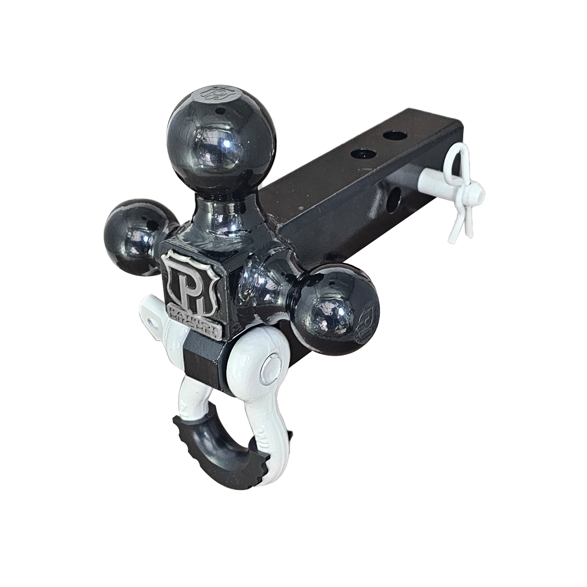 The Captain 4 in 1 - 4-Way 3-Ball Mount for 2" Hitches - 30K - White Accent (Black Gloss)