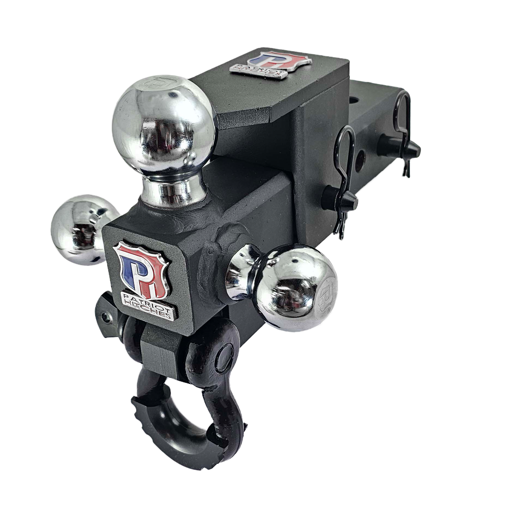 The Captain 5 in 1 - 5-Way 3-Ball Mount for 2-1/2" Hitches - 30K – Black Gloss Accent (Texture Chrome)